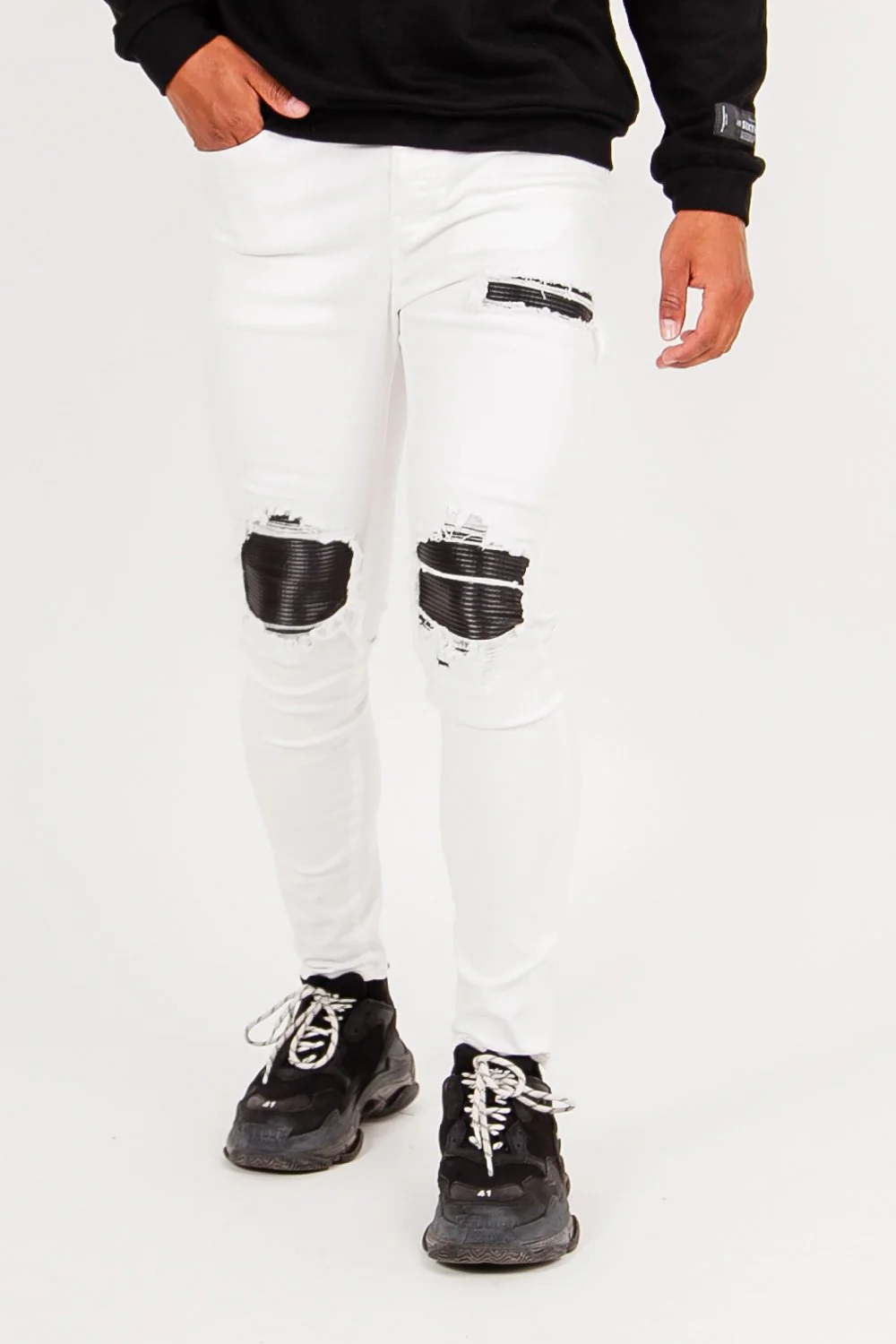 Jean déchiré biker blanc