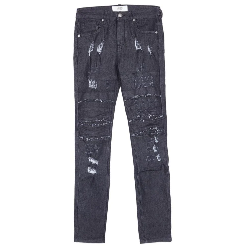 Jean déchiré coutures noir gris