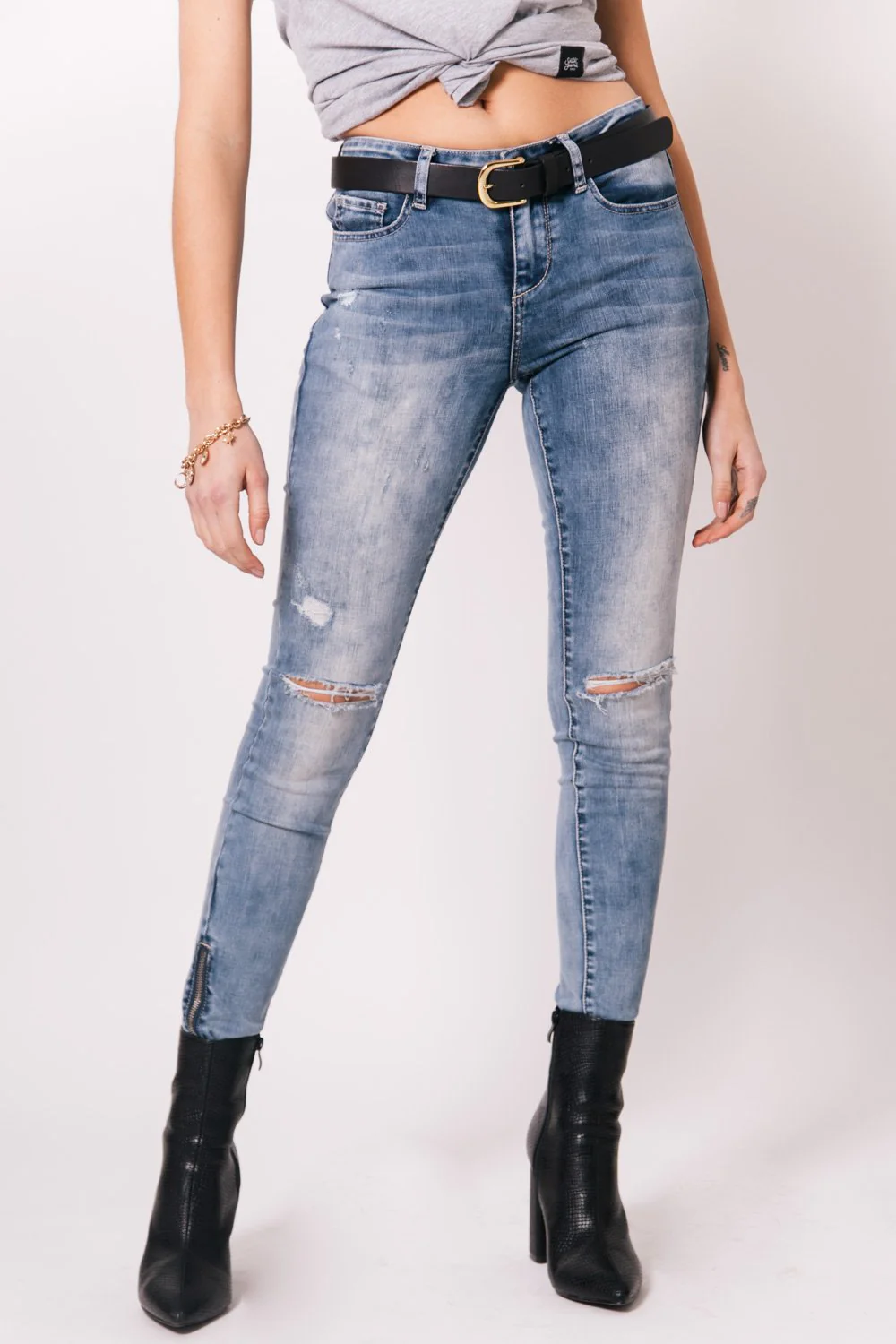 Jean déchiré zips skinny Sixth June bleu