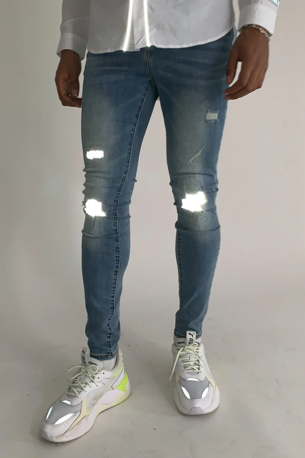 Jean réfléchissant usé bleu - Image 2