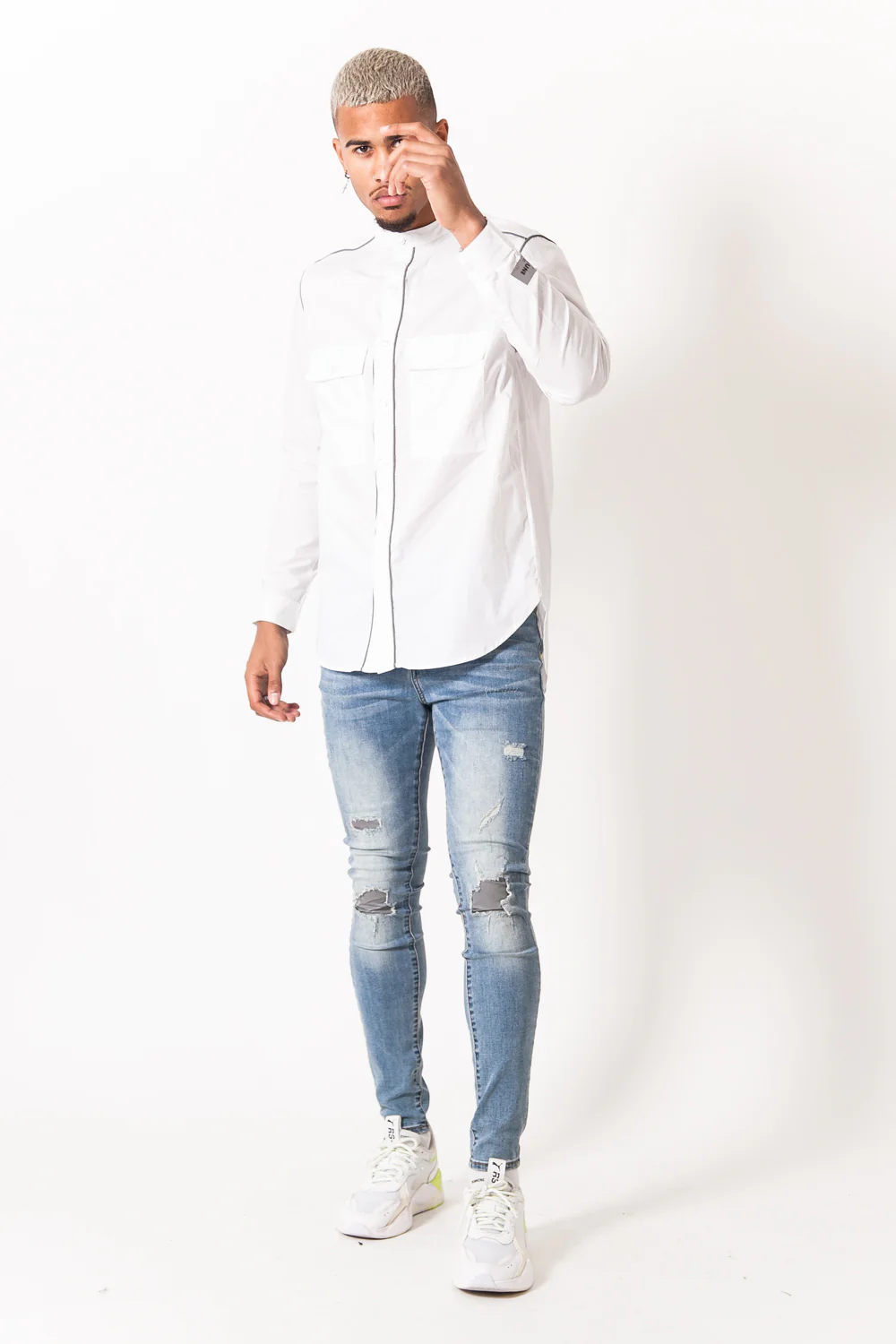 Jean réfléchissant usé bleu - Image 7