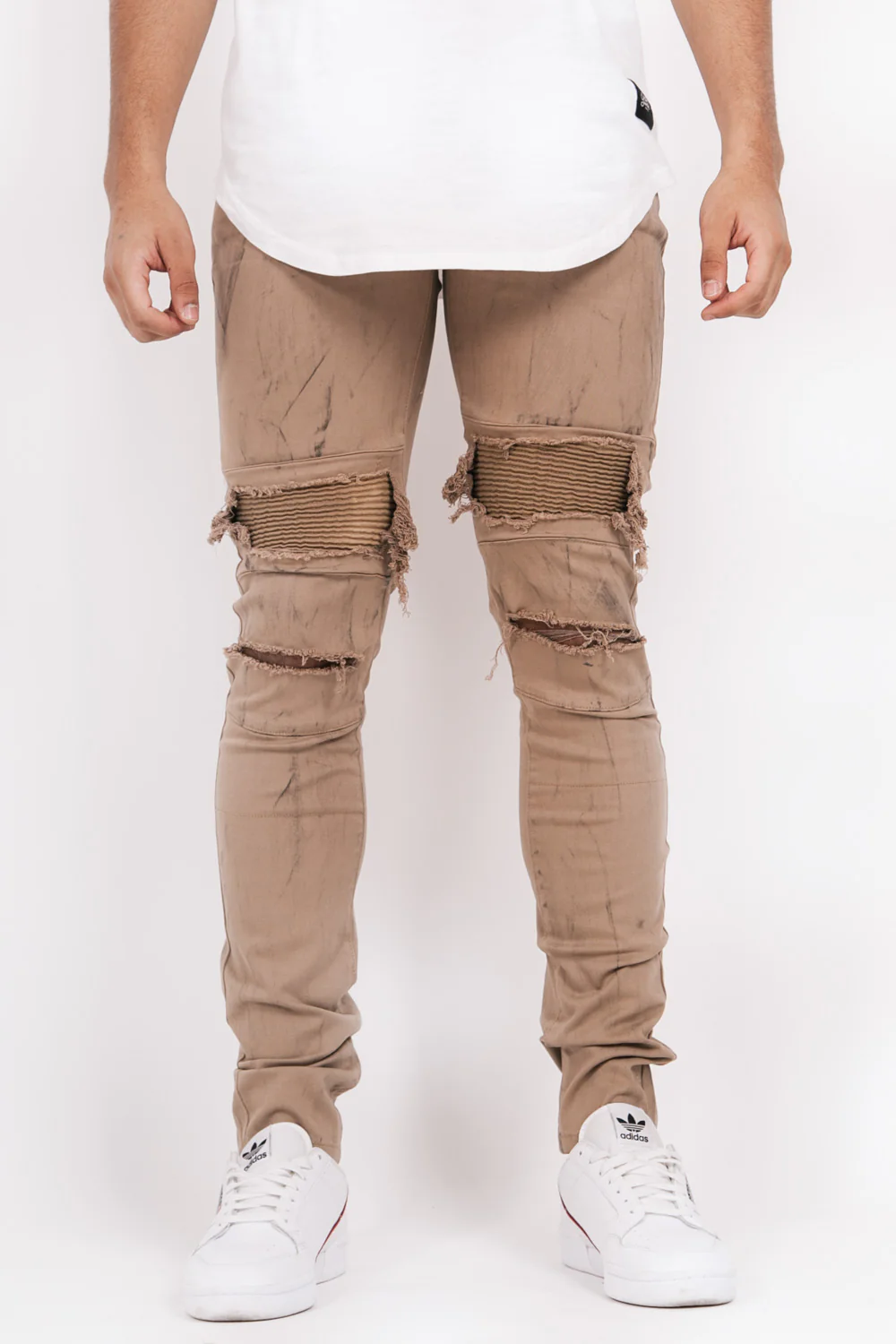 Jean slim biker destroy beige M2224EDE