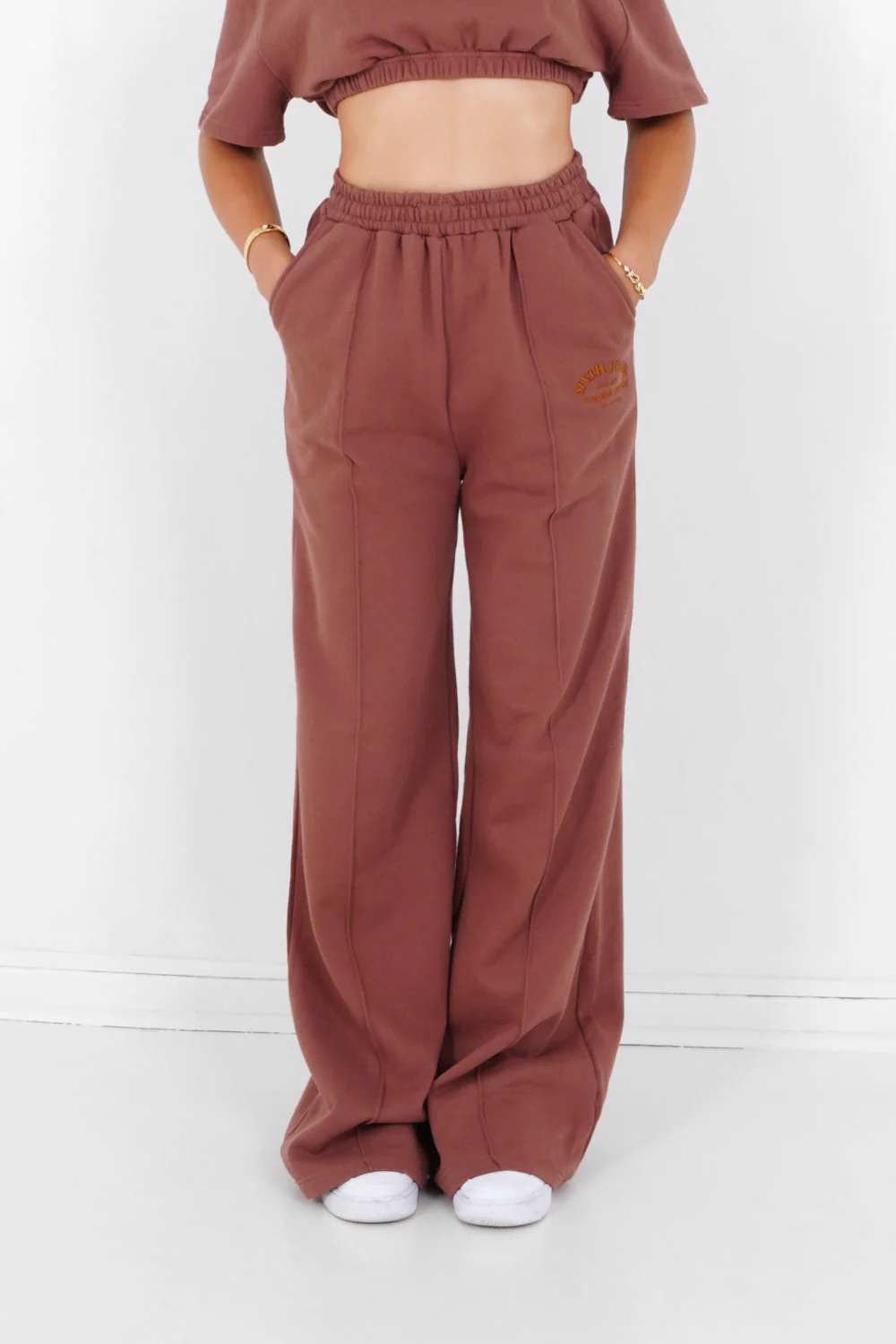 Jogging logo jambes larges Marron