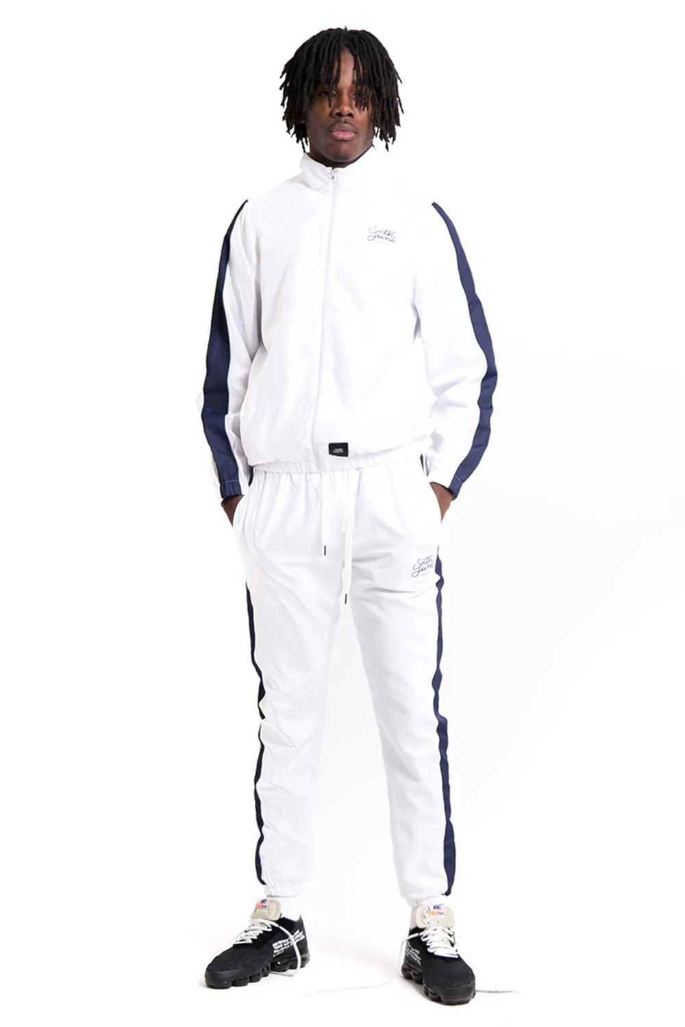 Jogging bandes logo blanc bleu - Image 4