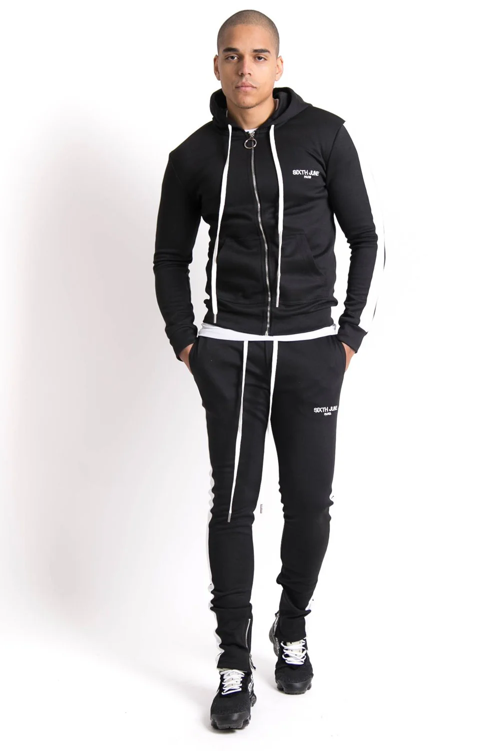 Jogging bandes zips noir blanc - Image 2