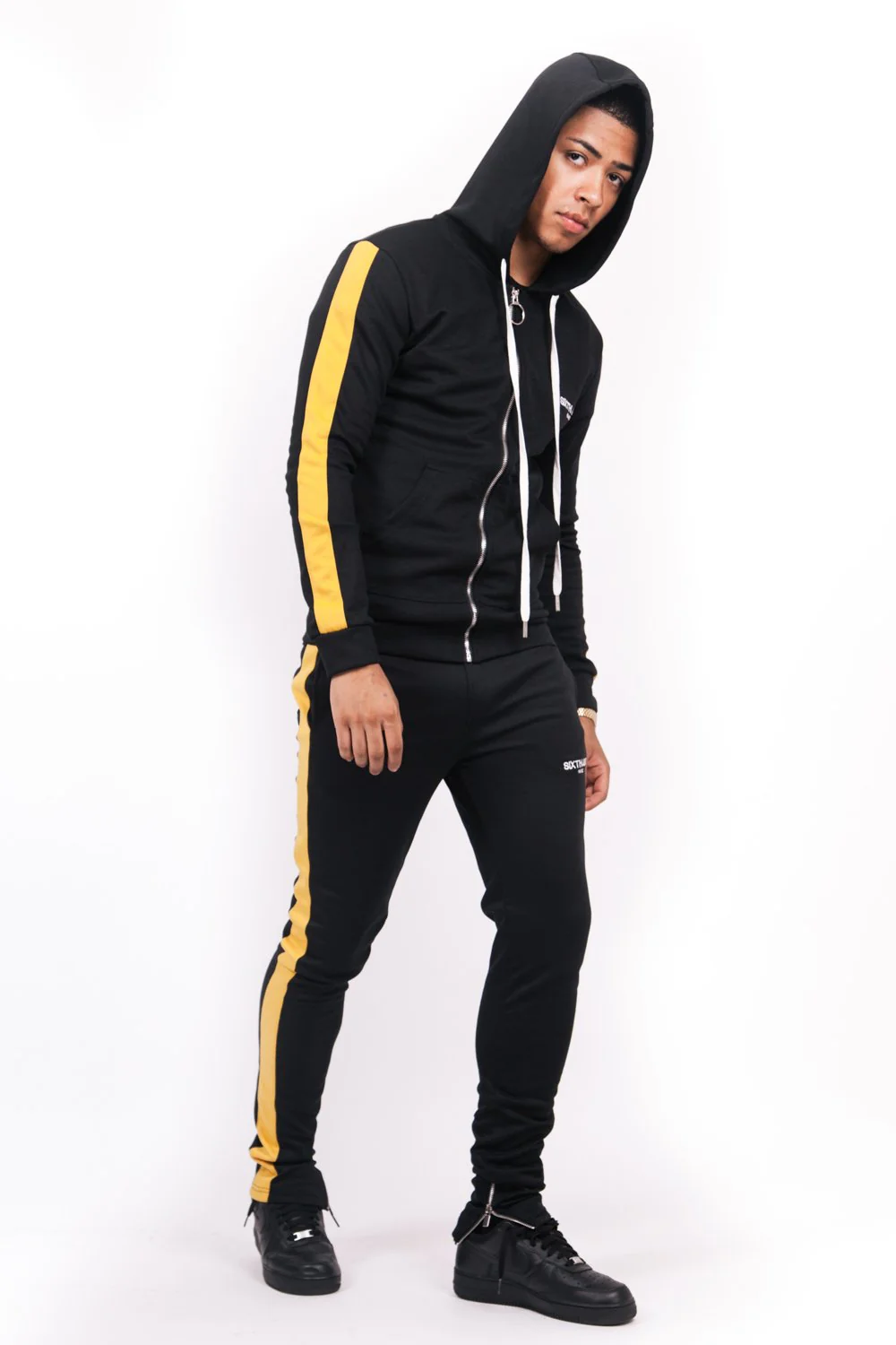 Jogging bandes zips noir jaune - Image 2