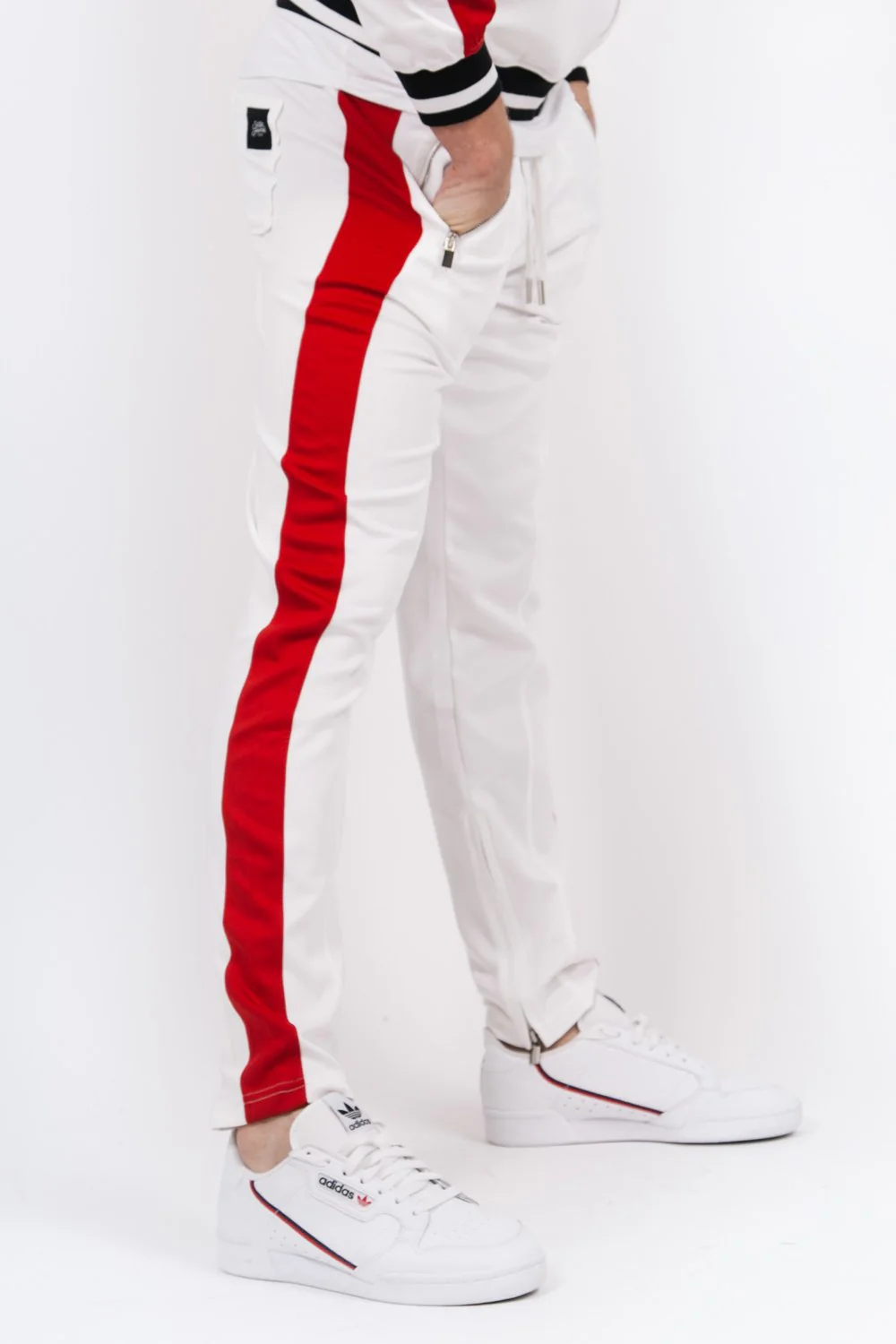 Jogging bicolores zips blanc rouge - Image 3