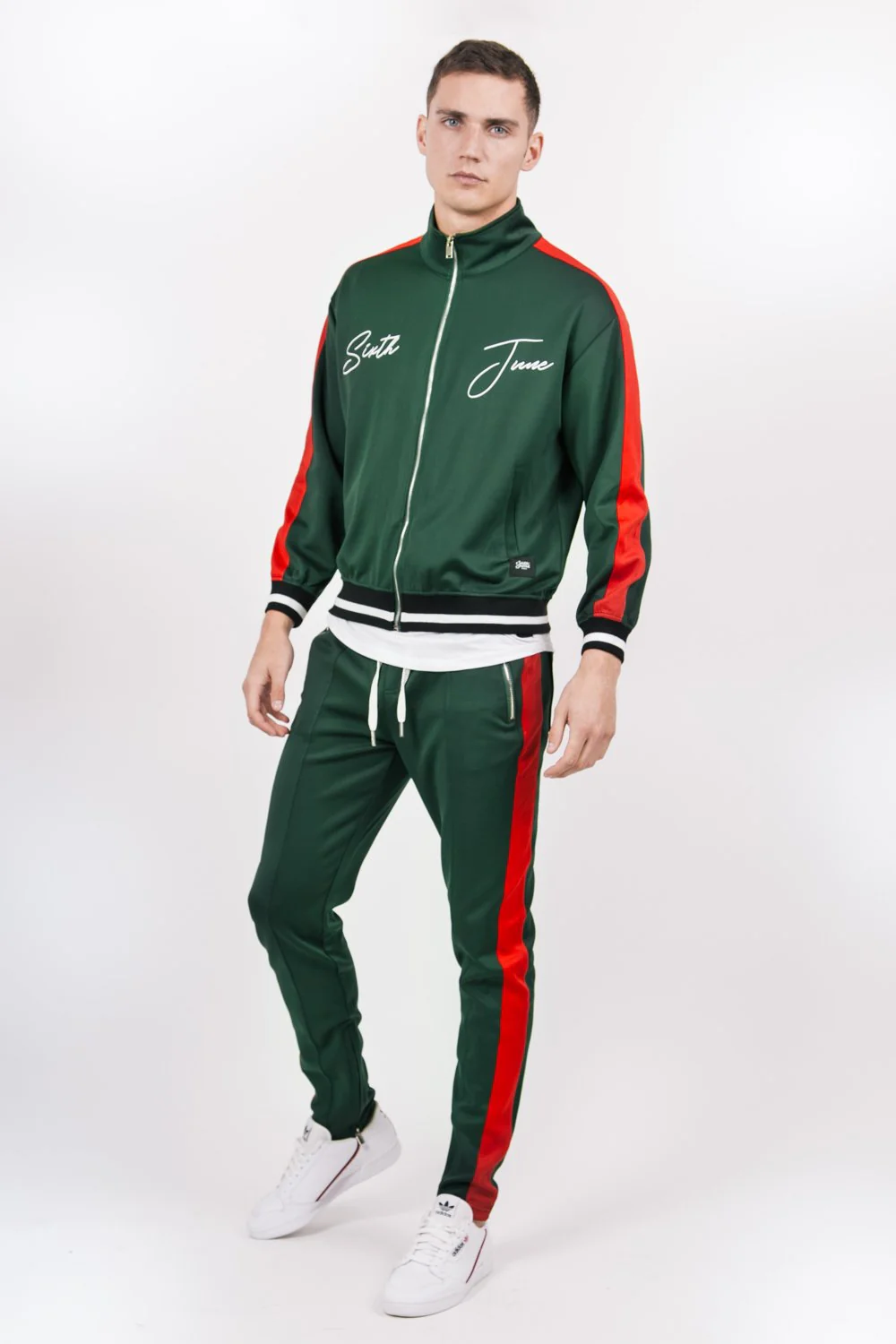 Jogging bicolores zips vert rouge - Image 2