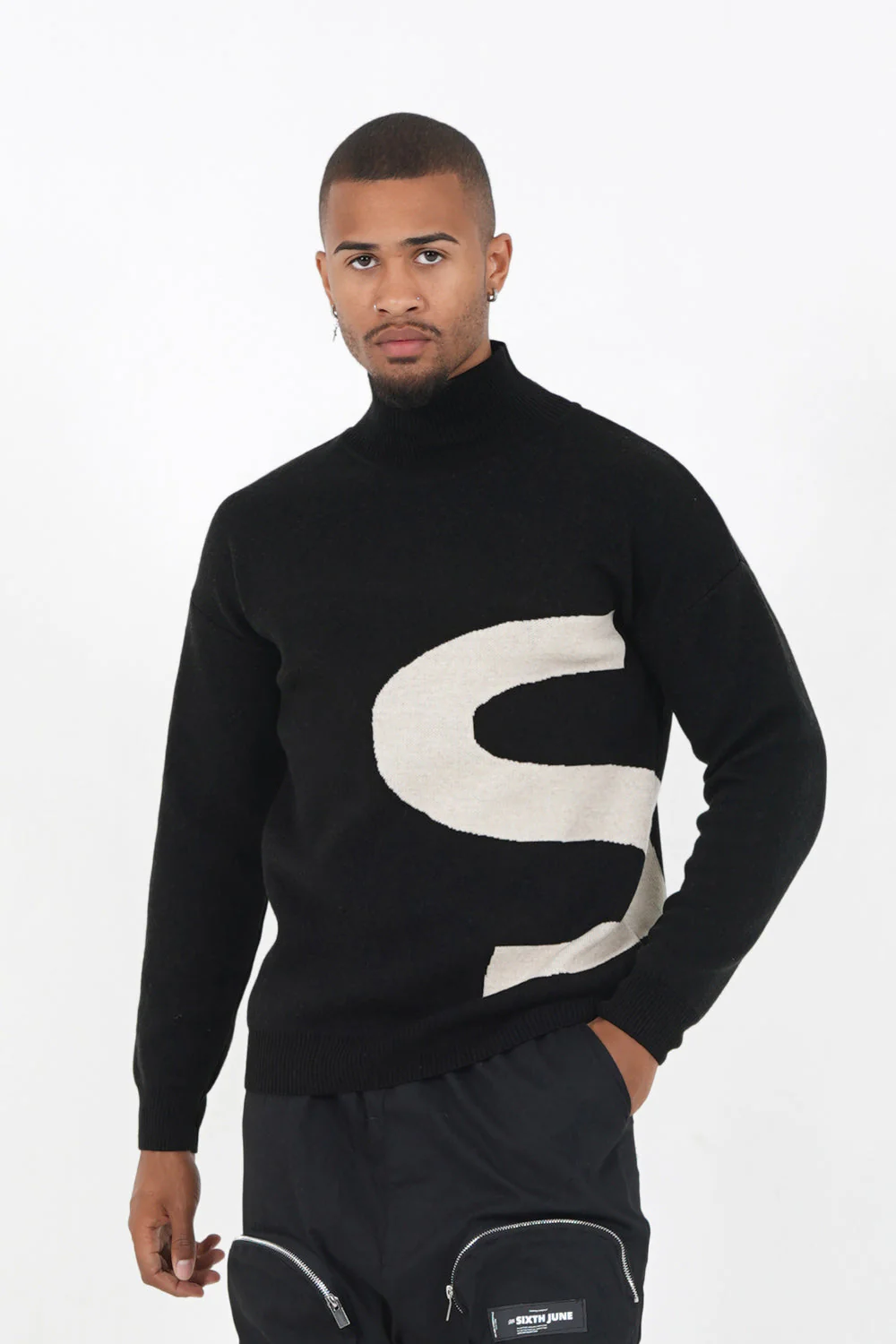 Pull maille logo asymétrique Noir