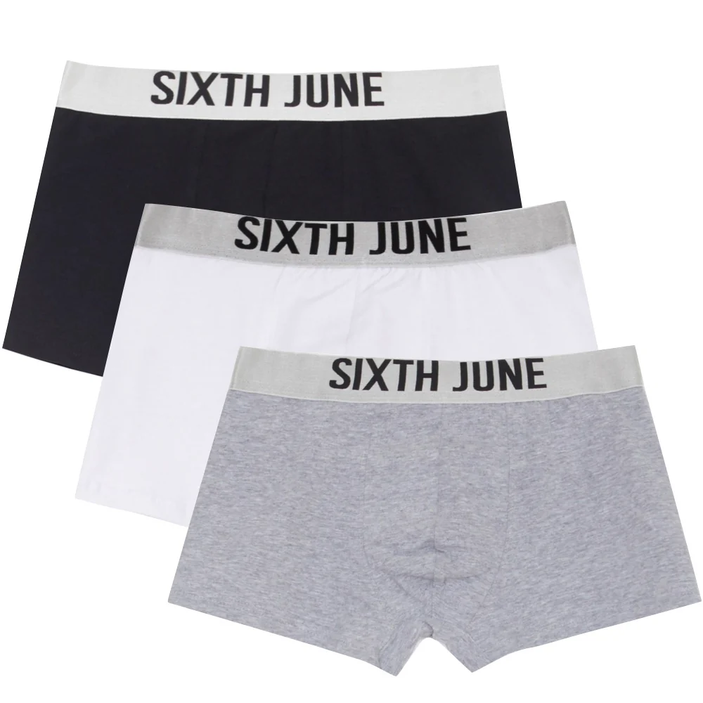Lot 3 boxers uni texte Noir + Blanc + Gris