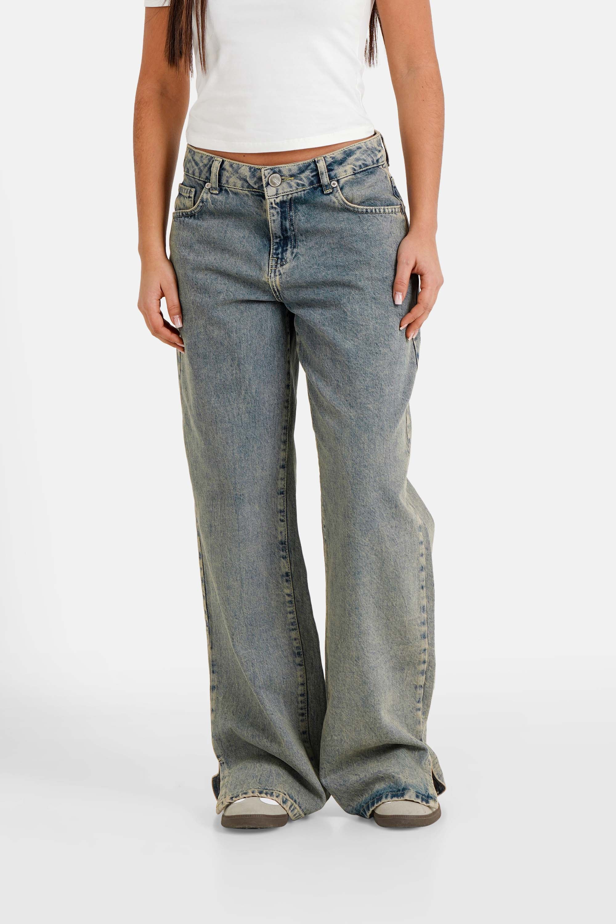 WASHED slit denim pant
