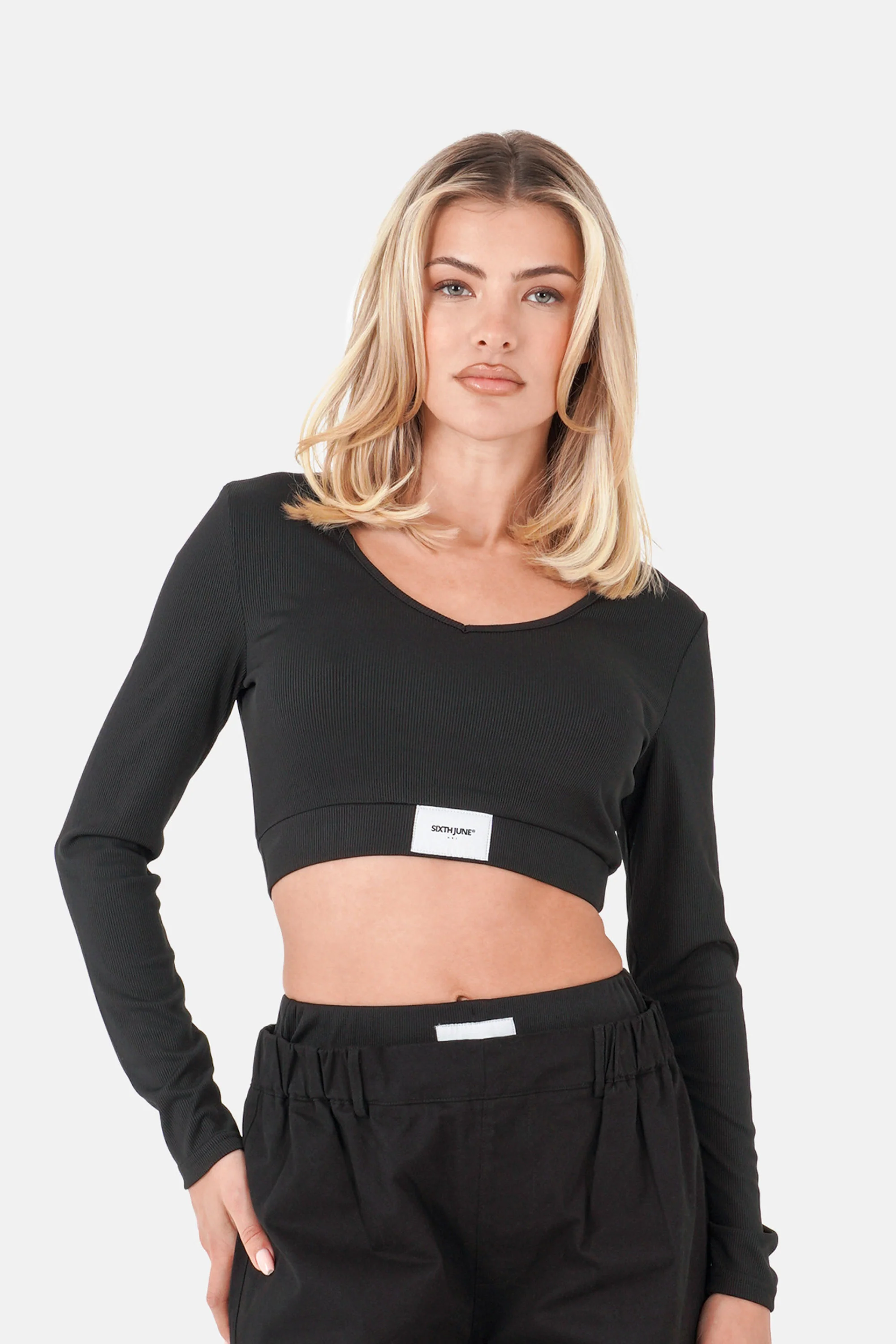 V-NECK logo l/s top