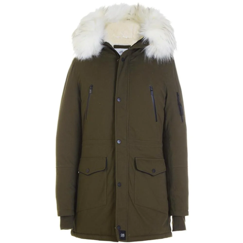 Parka capuche large fourrure kaki blanc