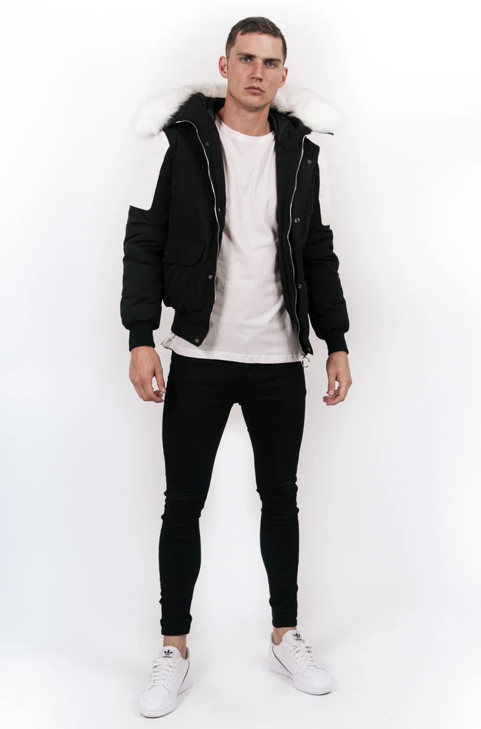Manteau court biker fourrure noir blanc - Image 5