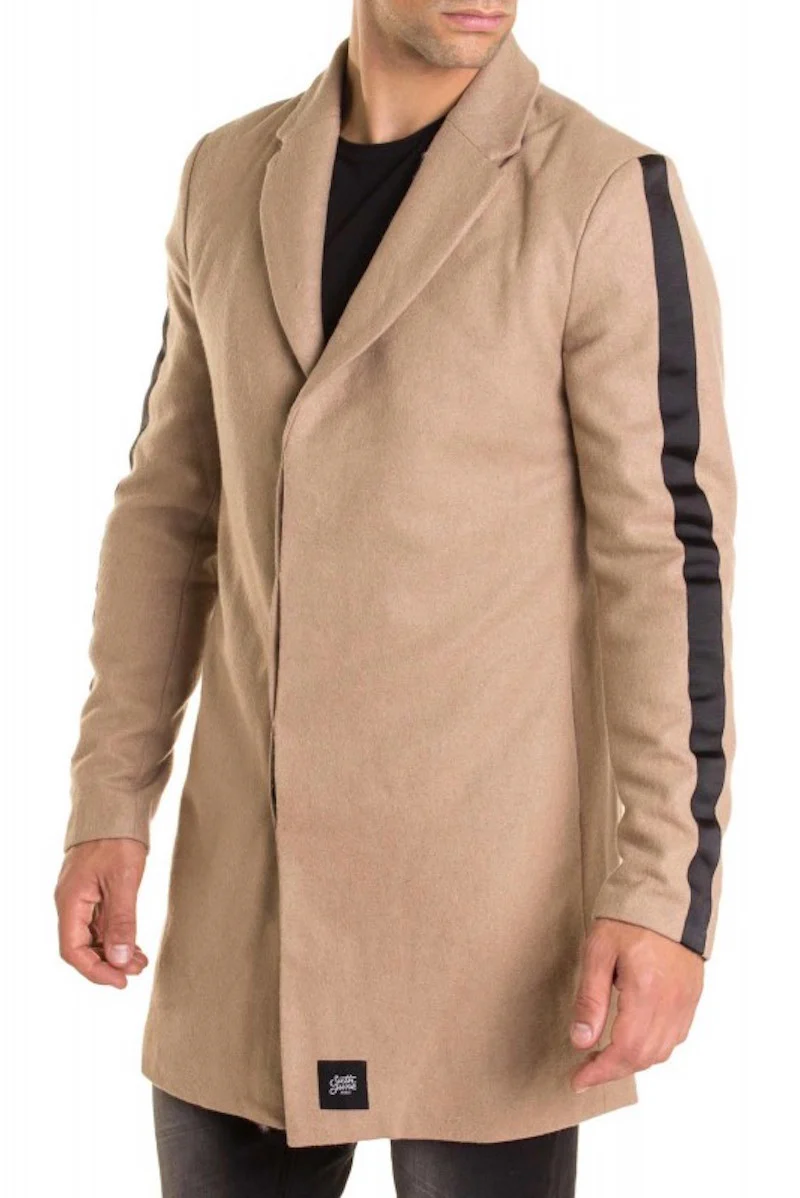 Manteau laine bandes Beige