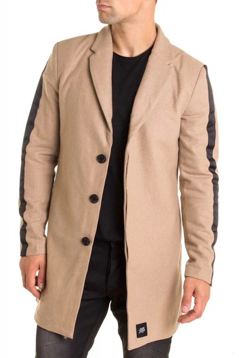 Manteau laine bandes Beige - Image 2