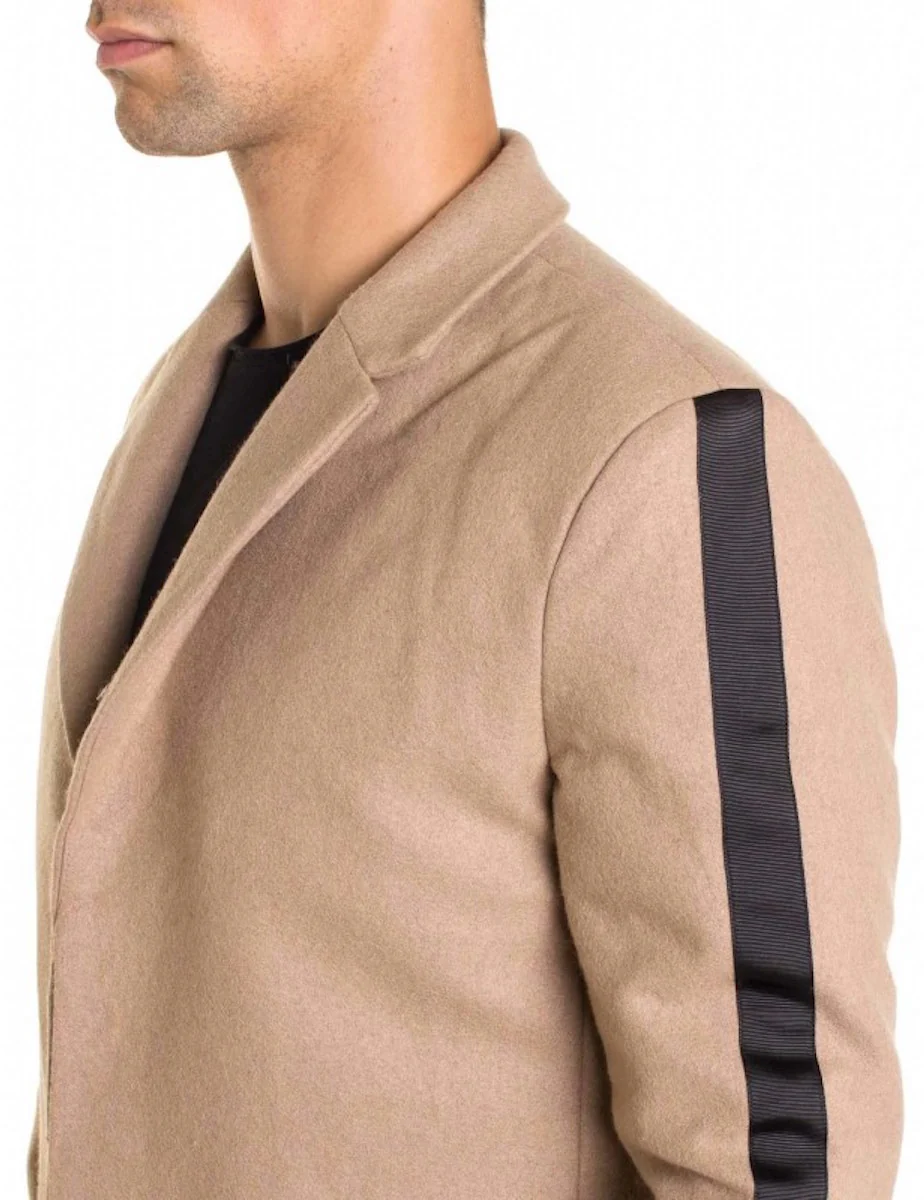 Manteau laine bandes Beige - Image 3