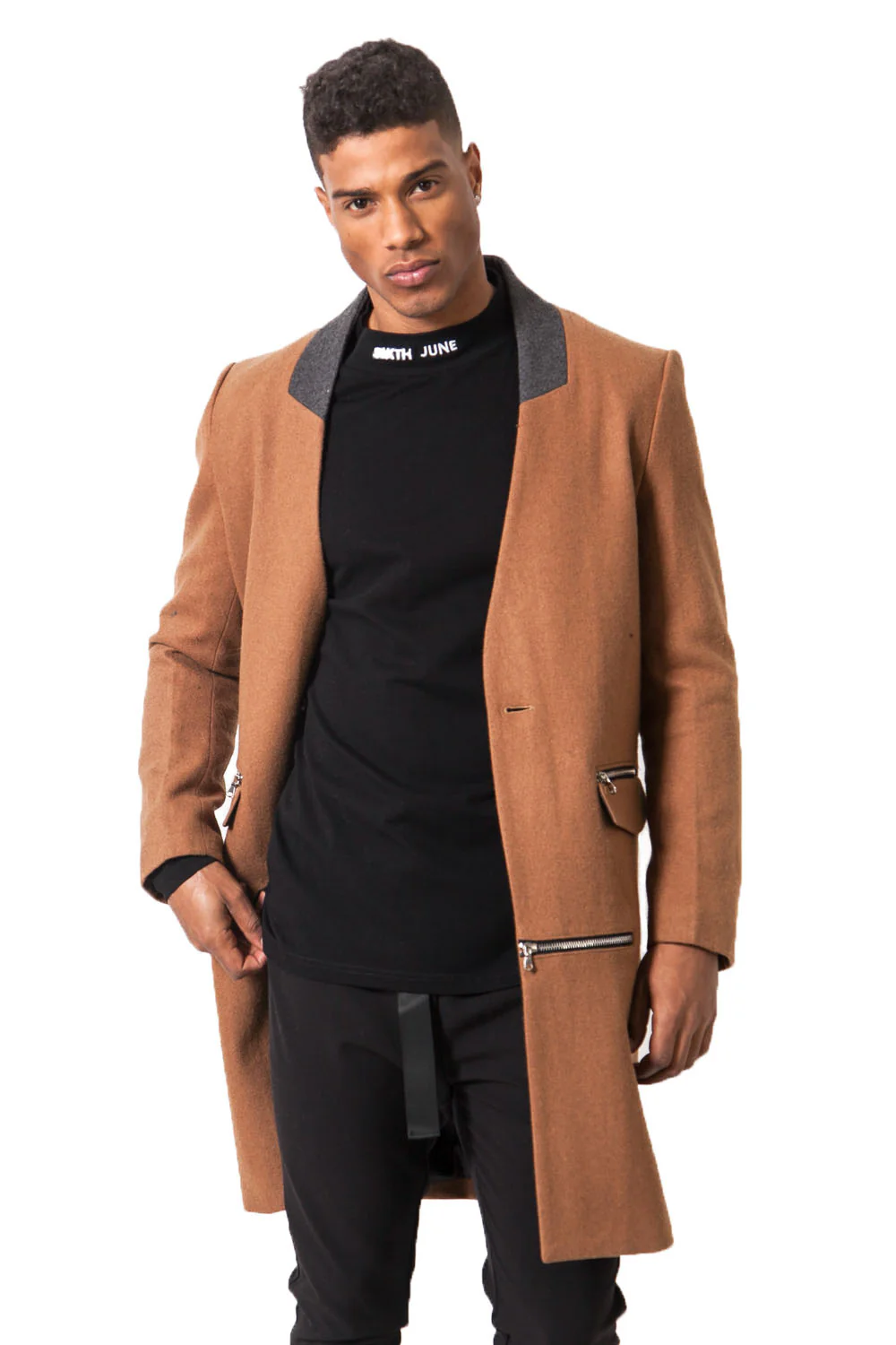 Manteau laine zips camel