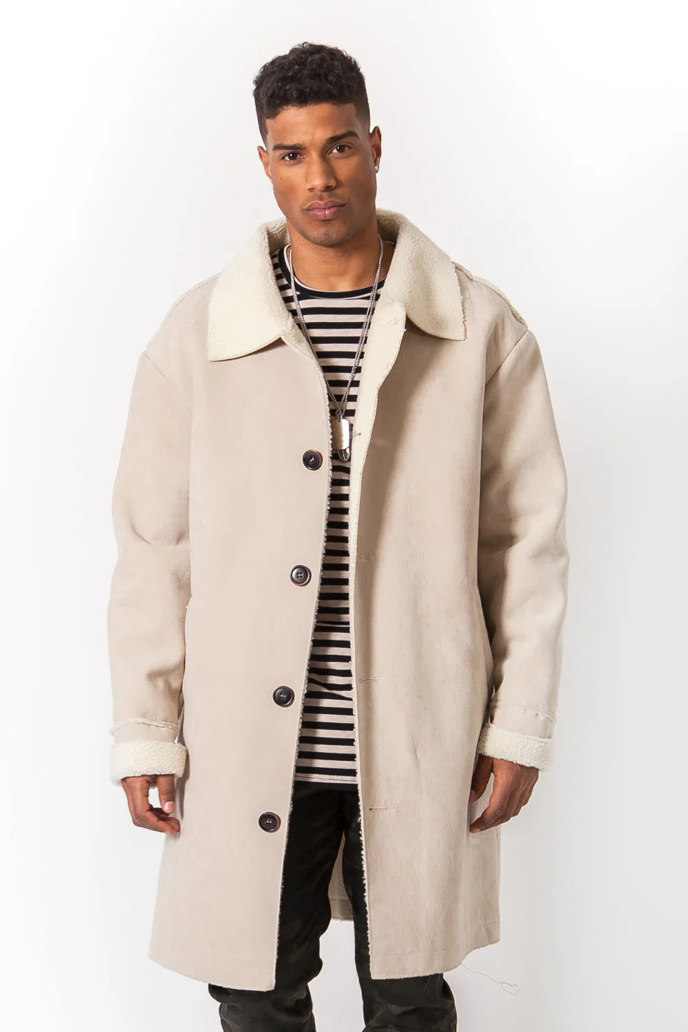 Manteau large revers faux mouton beige - Image 2