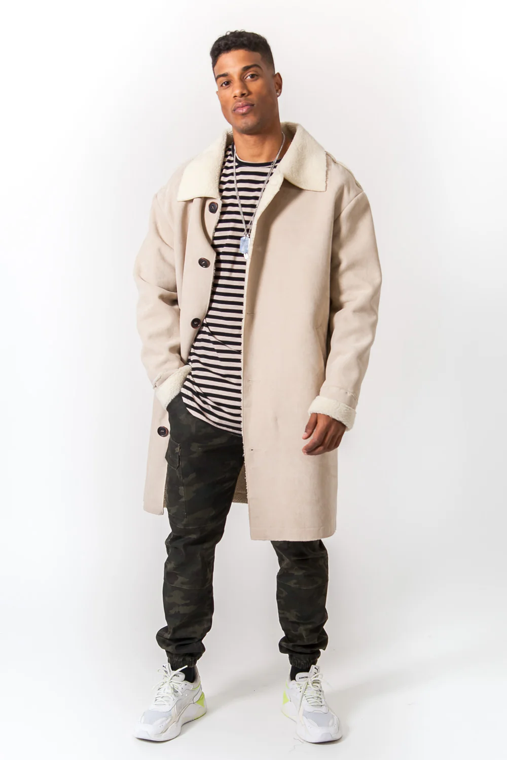 Manteau large revers faux mouton beige - Image 6