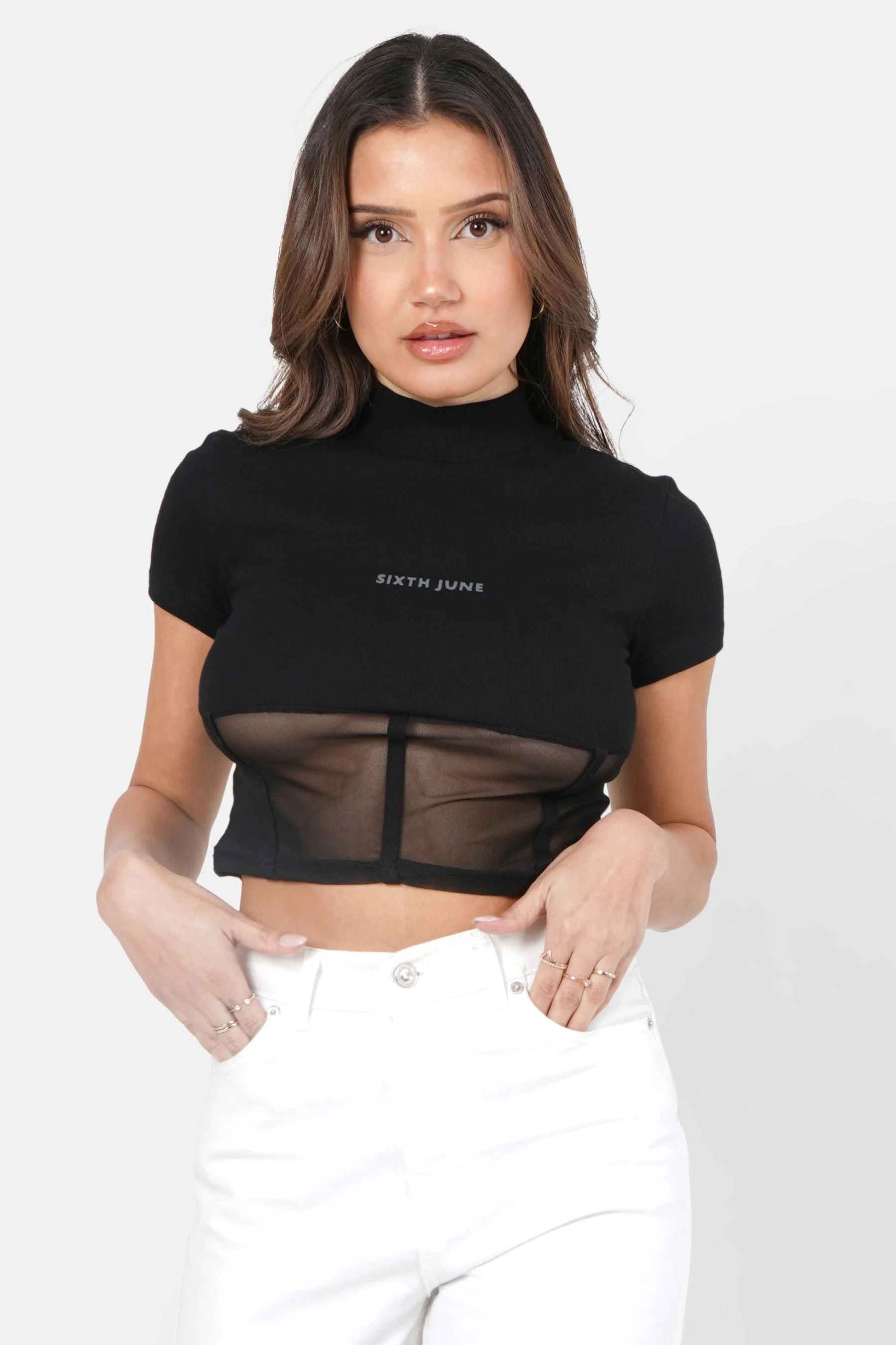 Top court corset transparent Noir