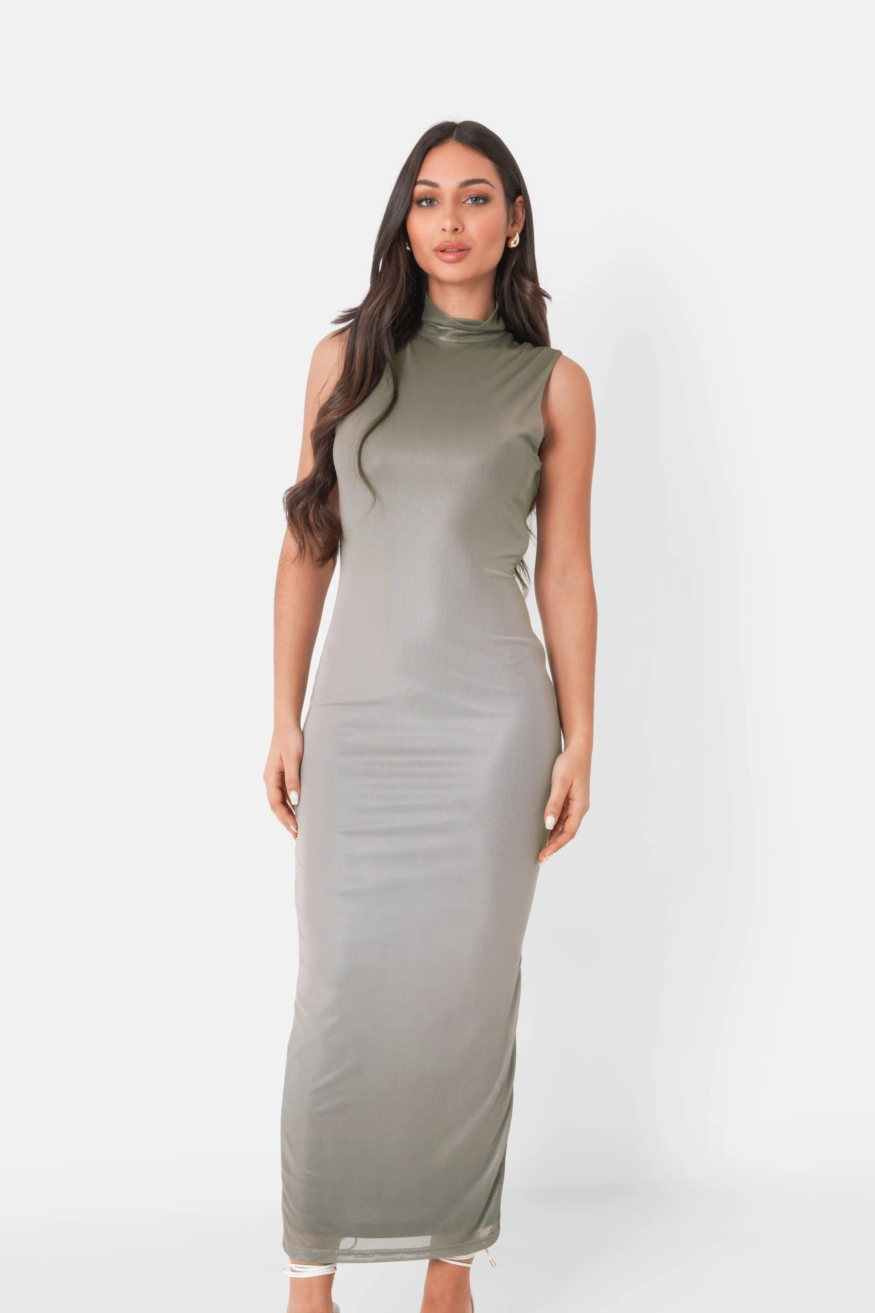 Robe maille longue fente Vert kaki
