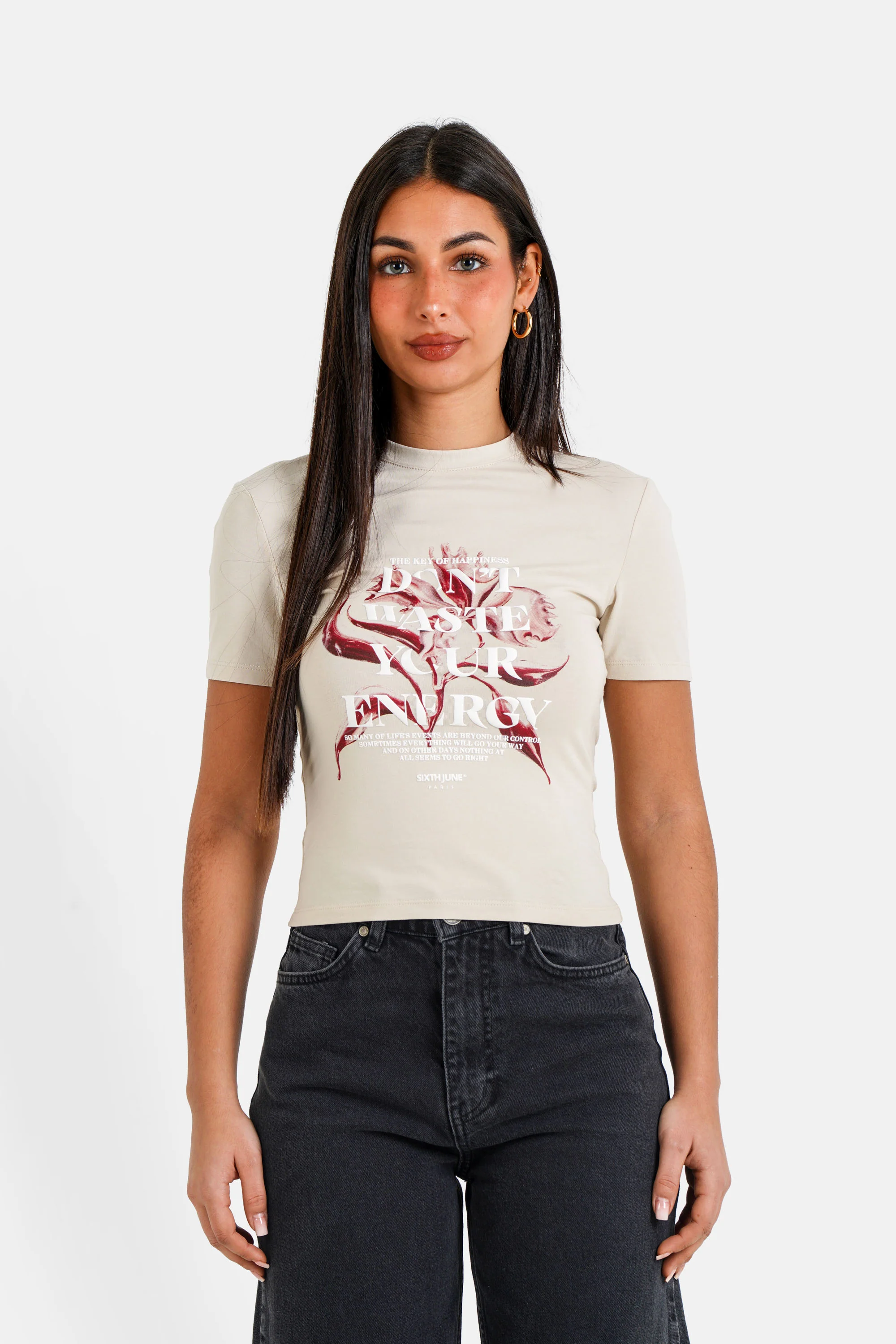 METALLIC flower s/s top