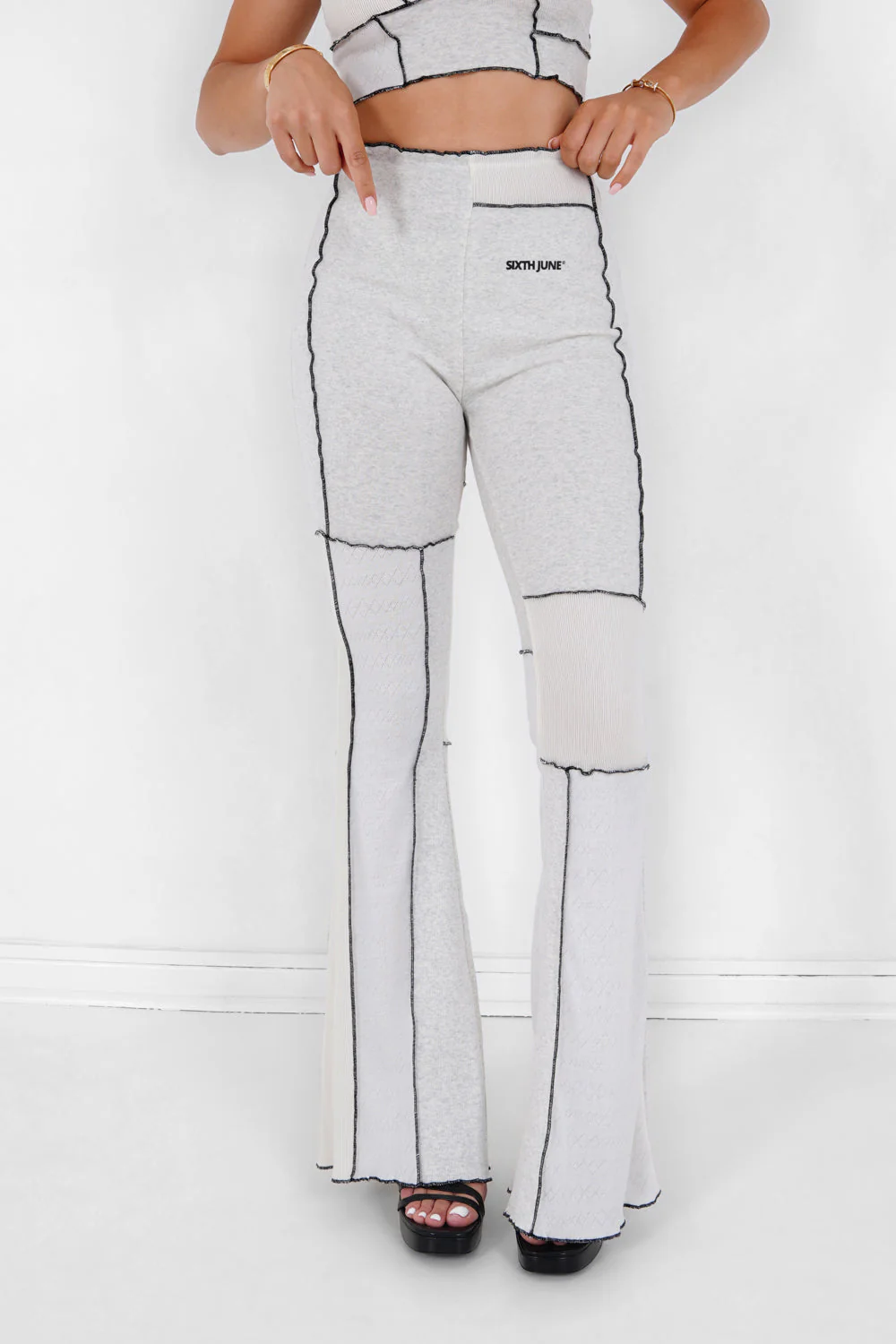 Pantalon flare multi tissus Blanc