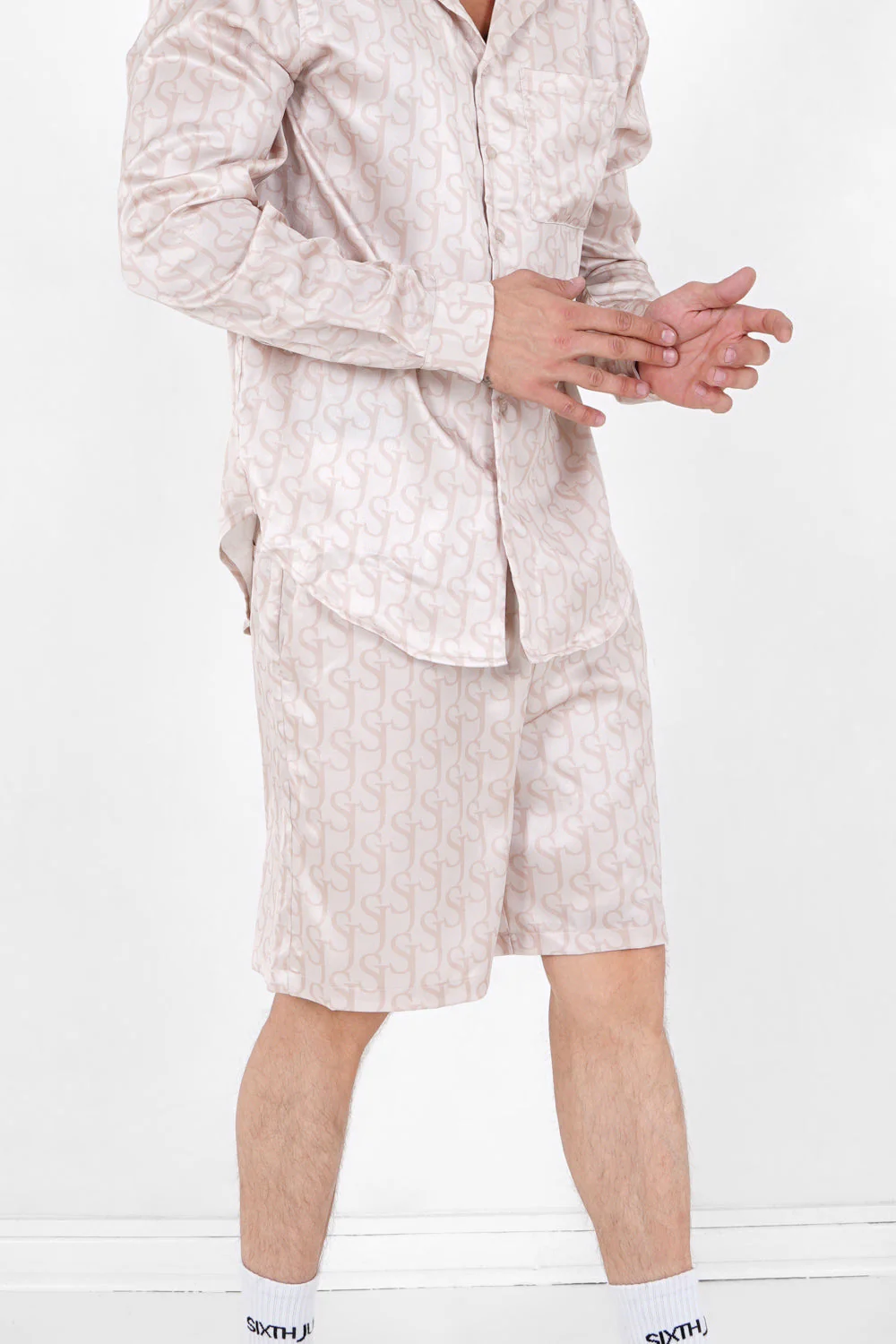 Short satiné monogramme Beige