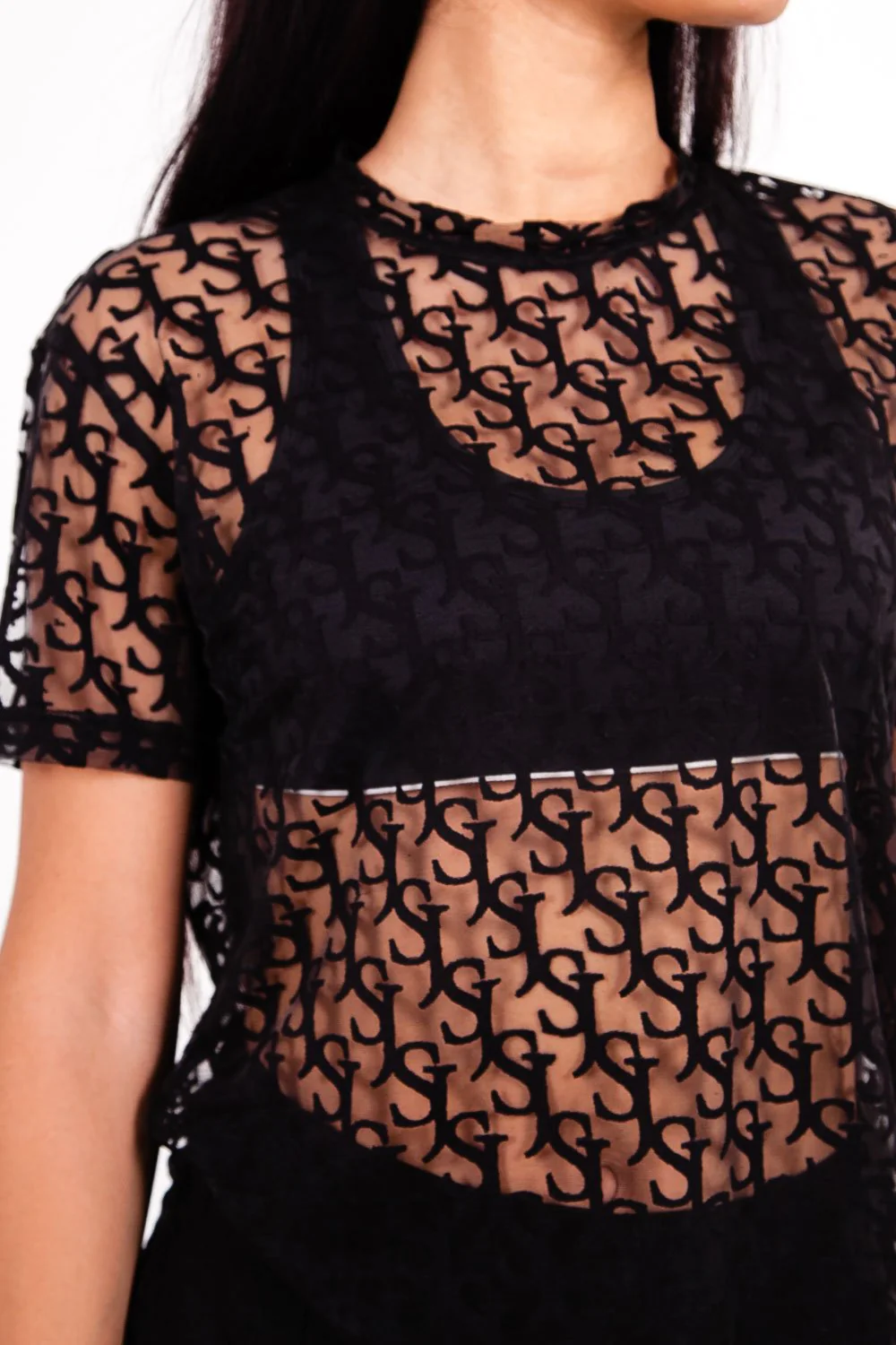T-shirt long transparent imprimé Noir - Image 3