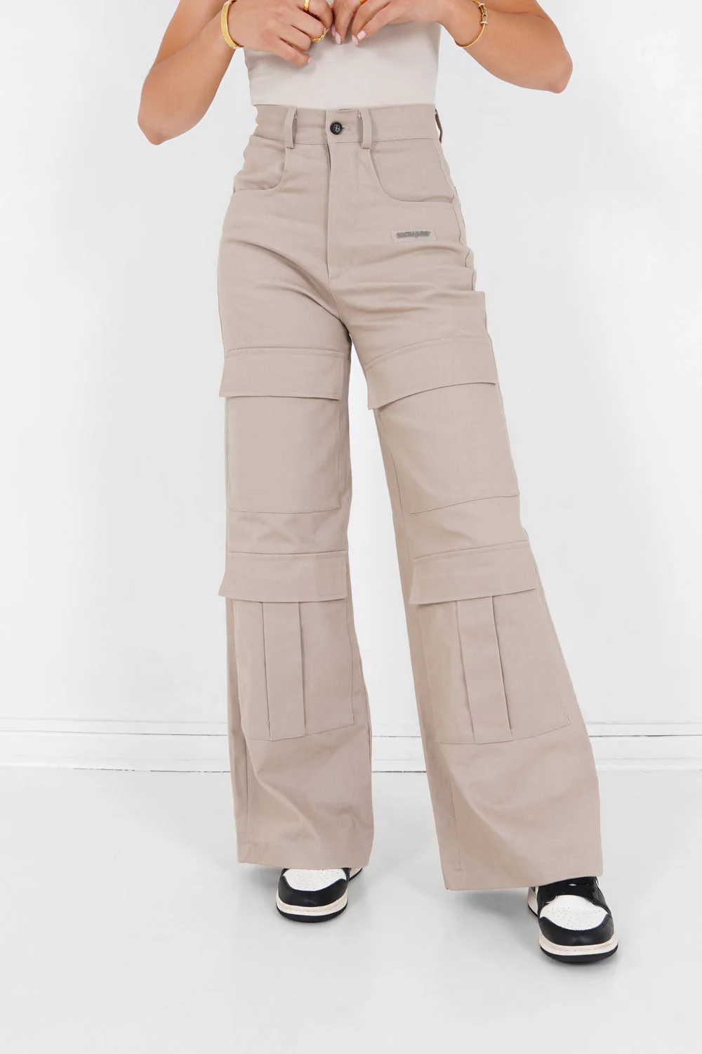 Pantalon droit poches cargo Beige