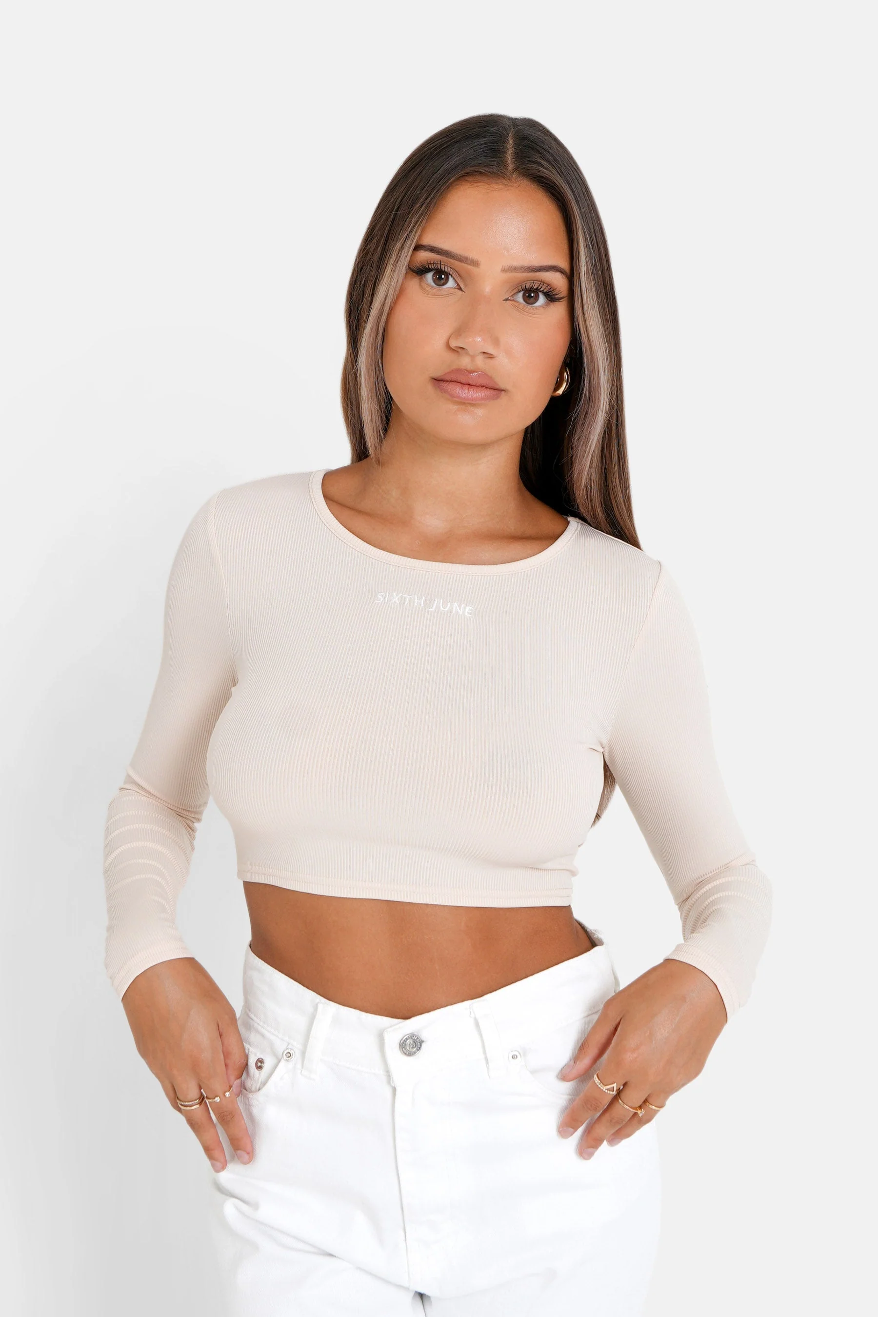Top manches longues dos nu Beige clair