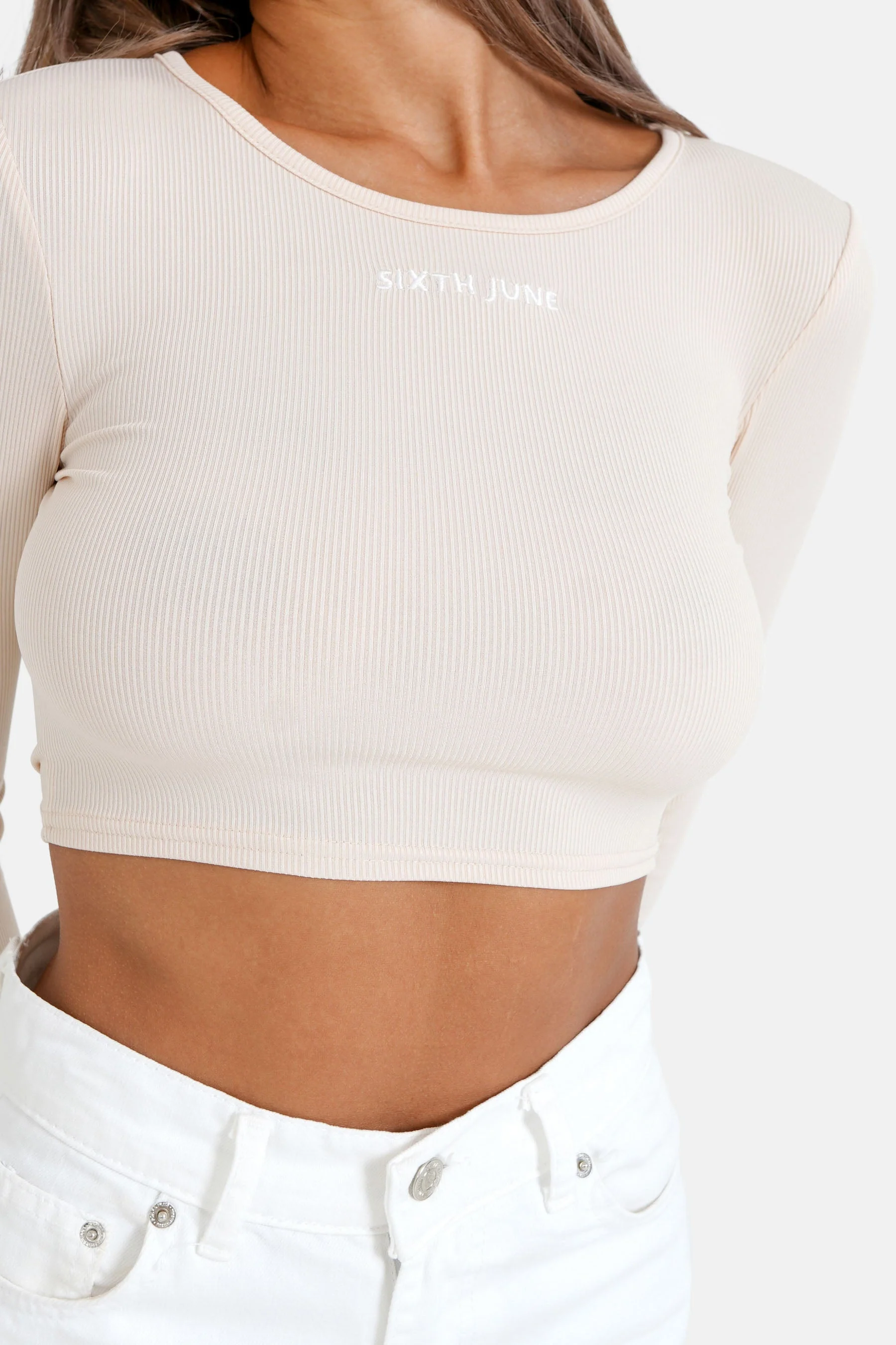 Top manches longues dos nu Beige clair - Image 4