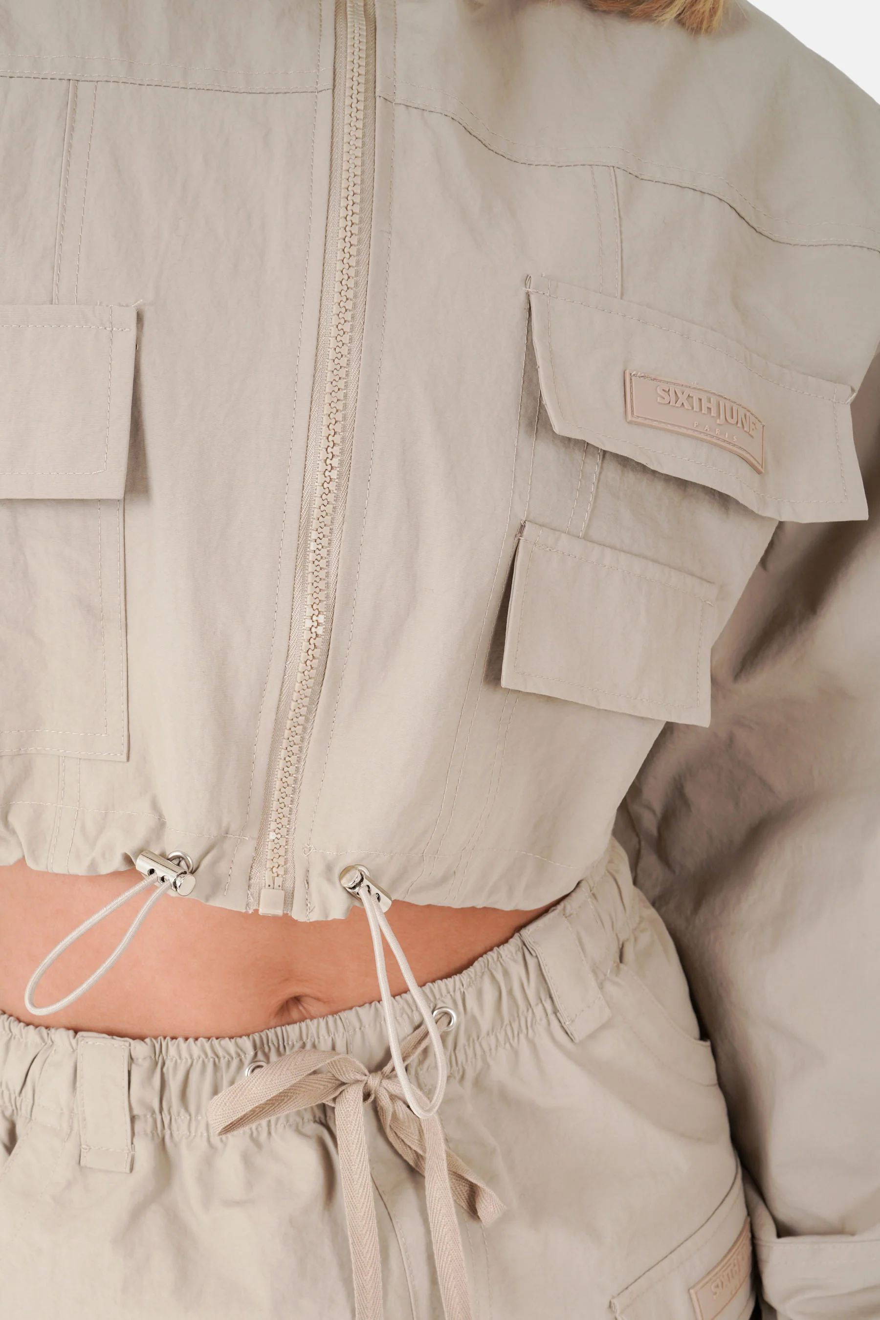 Veste nylon cargo Beige - Image 3