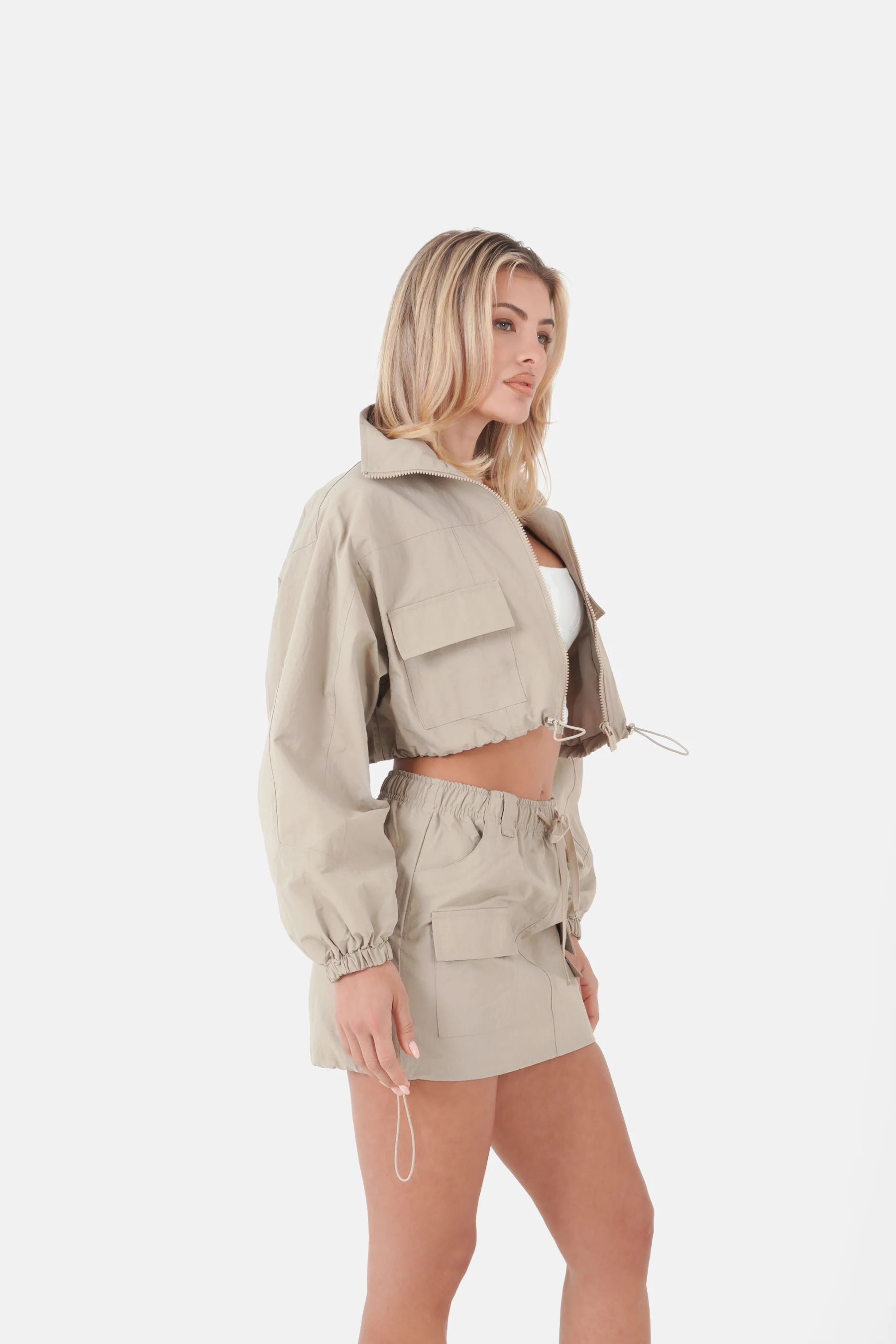 Veste nylon cargo Beige - Image 4