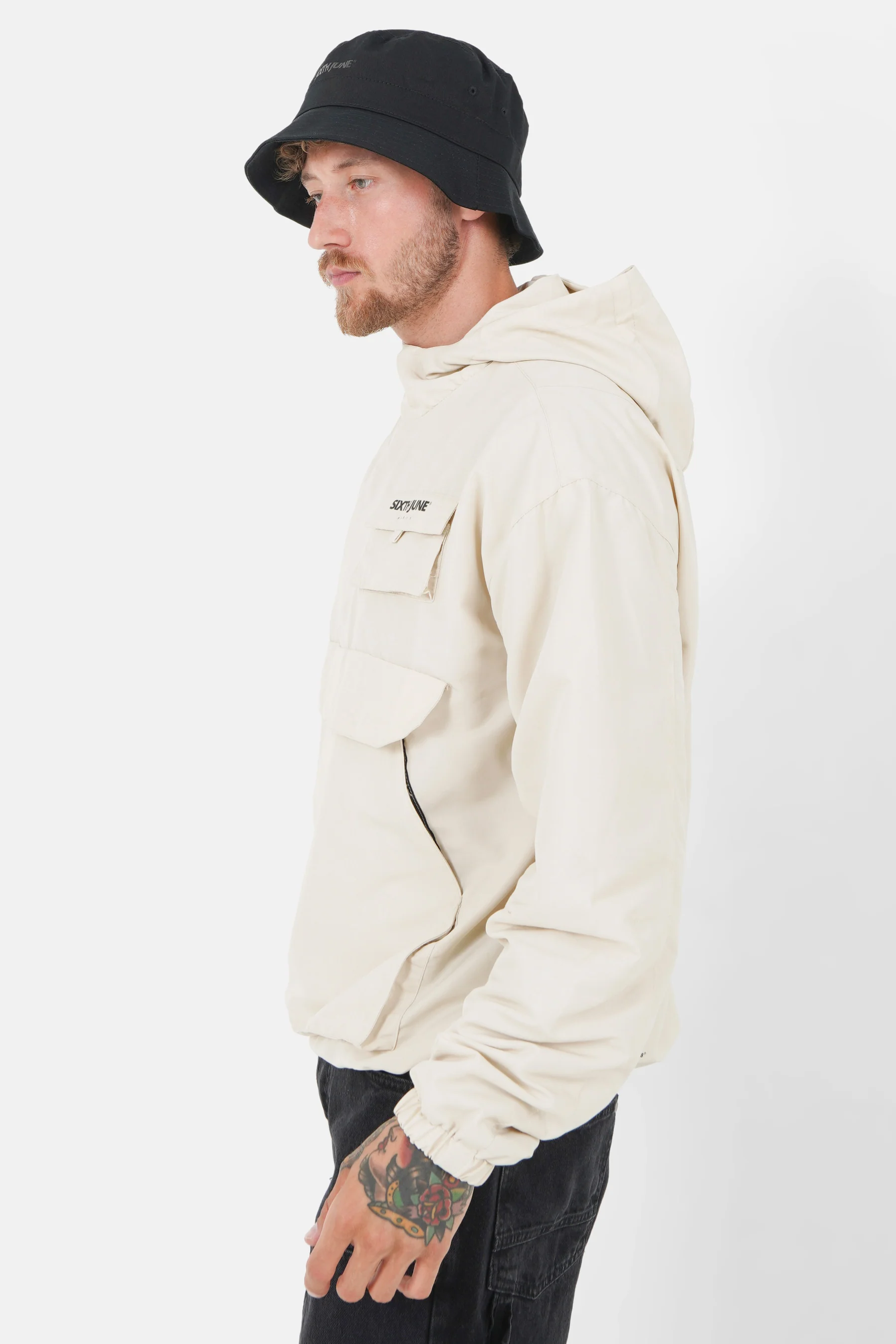 Veste nylon fermeture diagonale Beige - Image 4