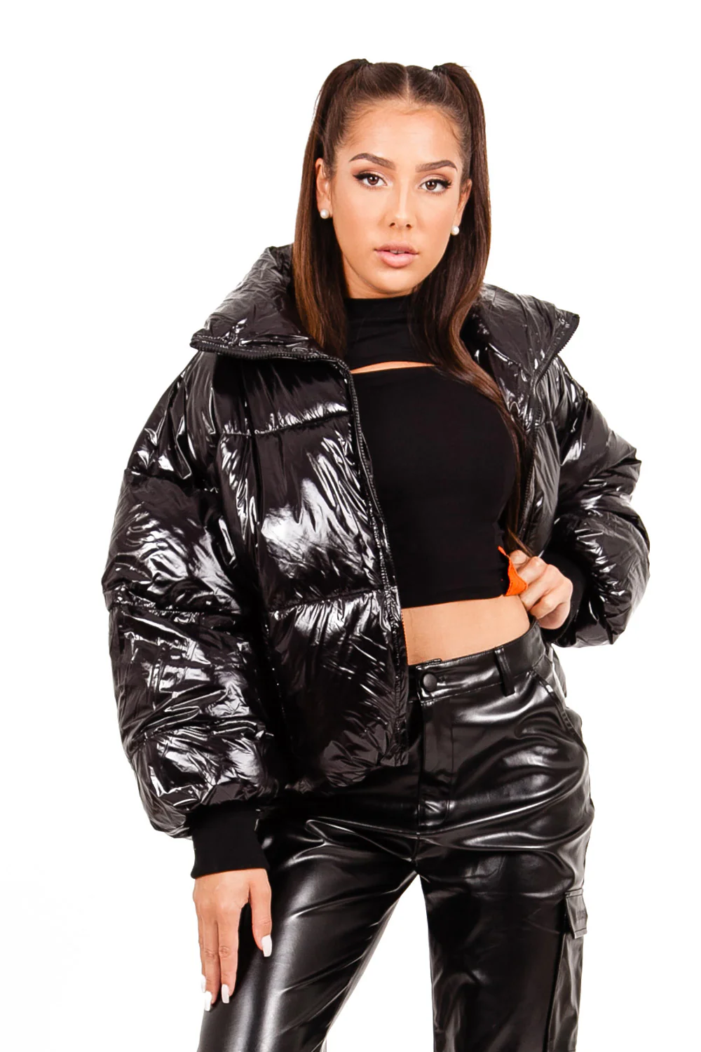 Doudoune courte oversize vinyle noir
