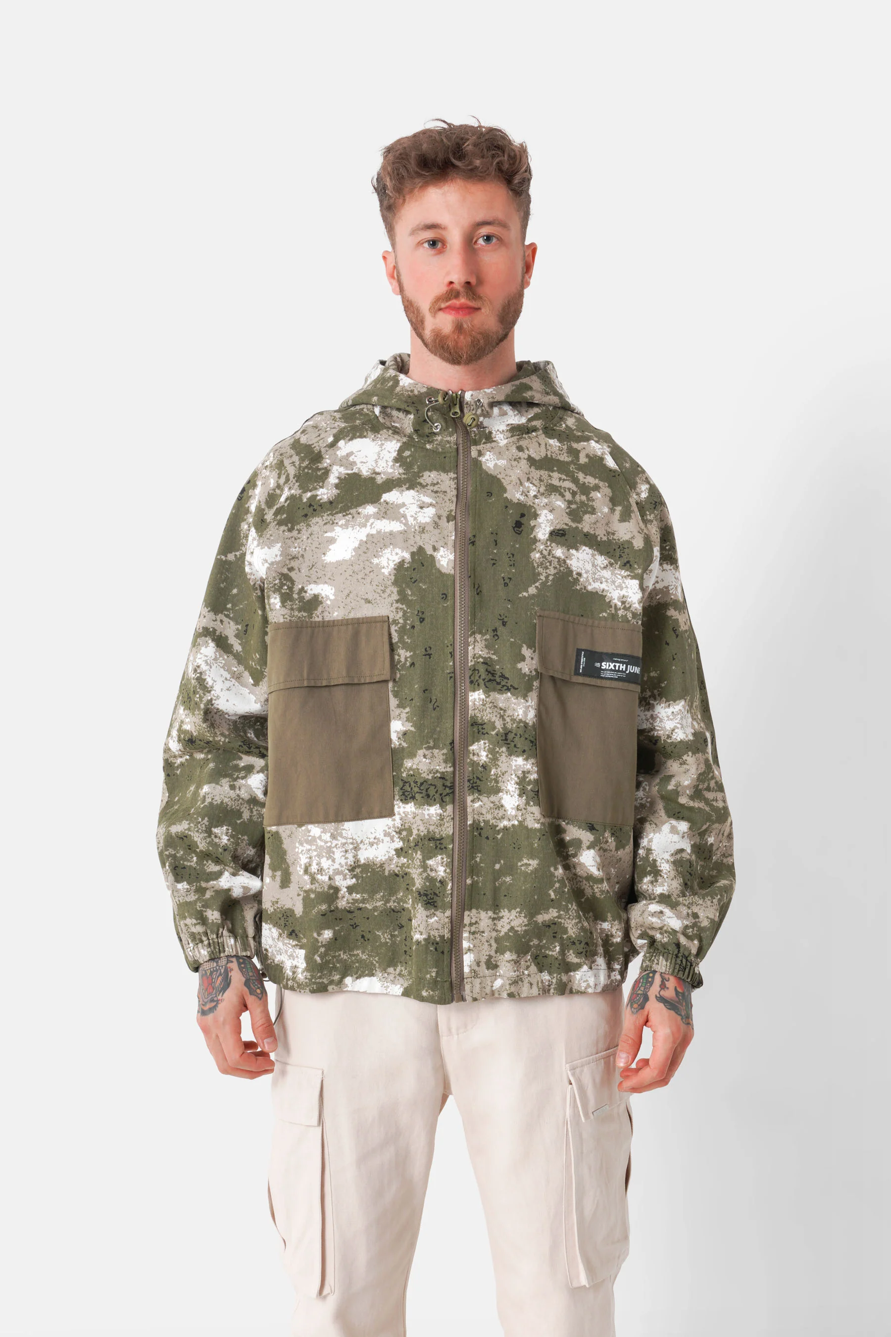 Veste capuche camouflage cargo Vert