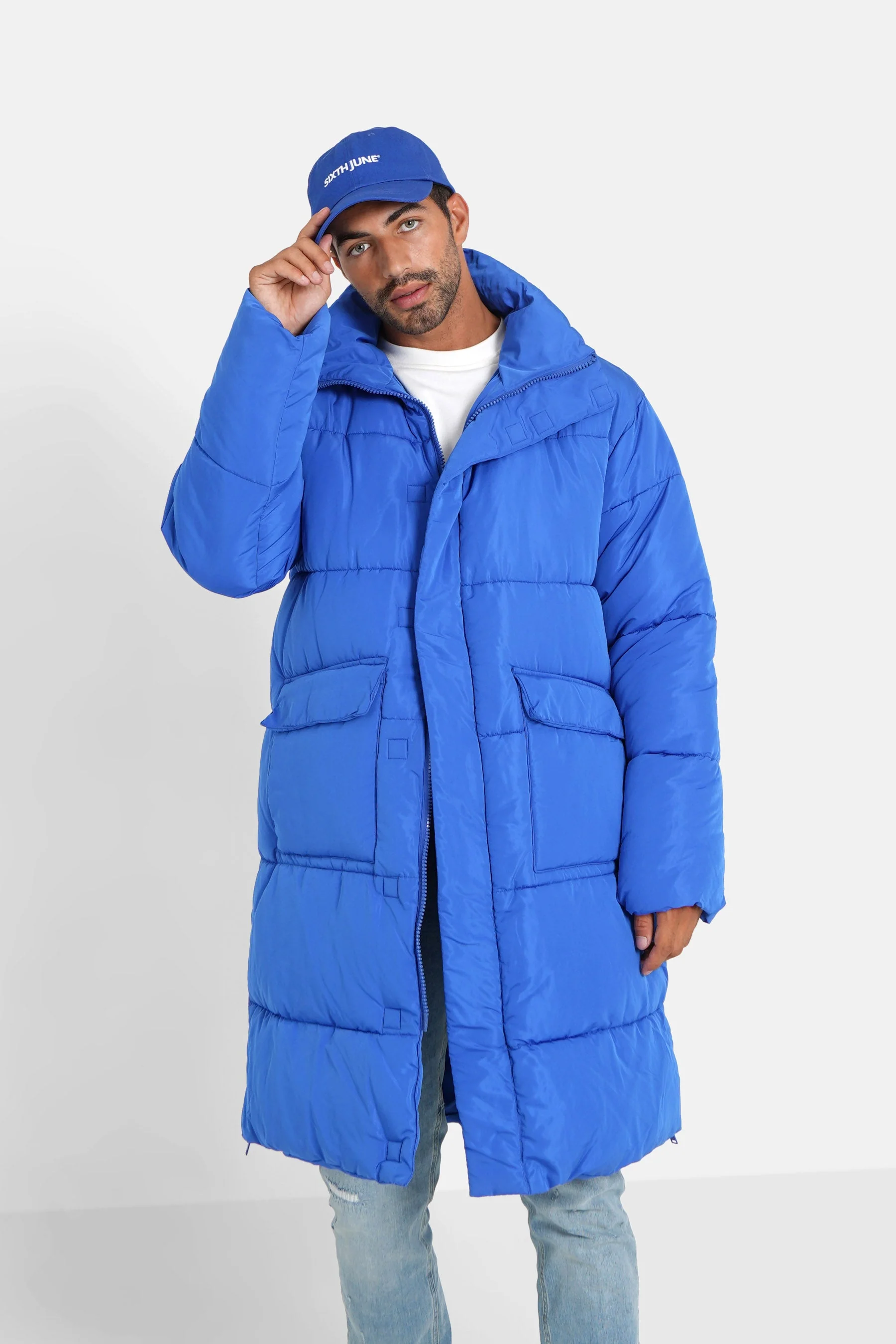 Doudoune longue oversize Bleu