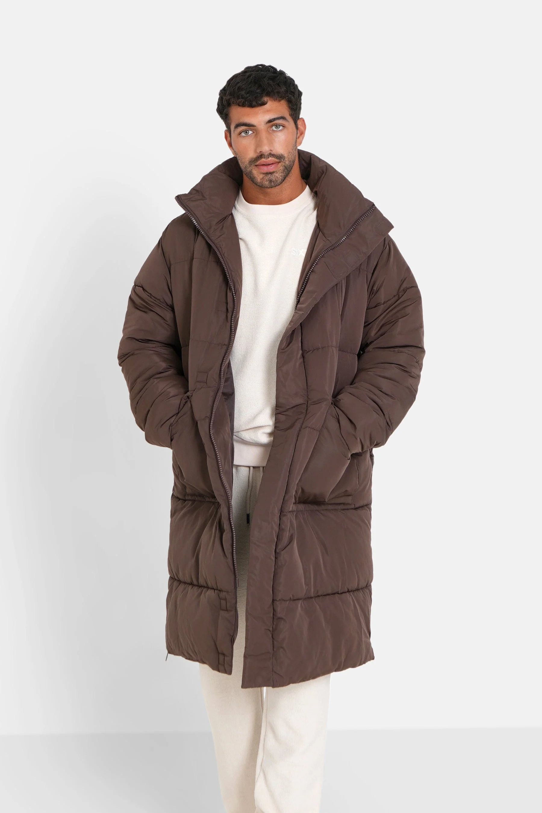 Doudoune longue oversize Marron