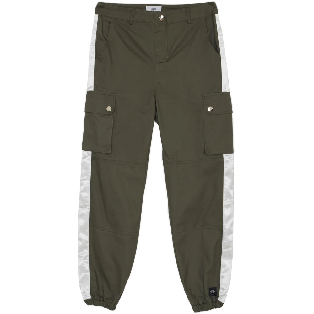 Pantalon cargo bandes satin vert blanc