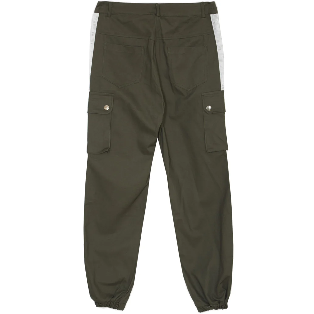 Pantalon cargo bandes satin vert blanc - Image 7