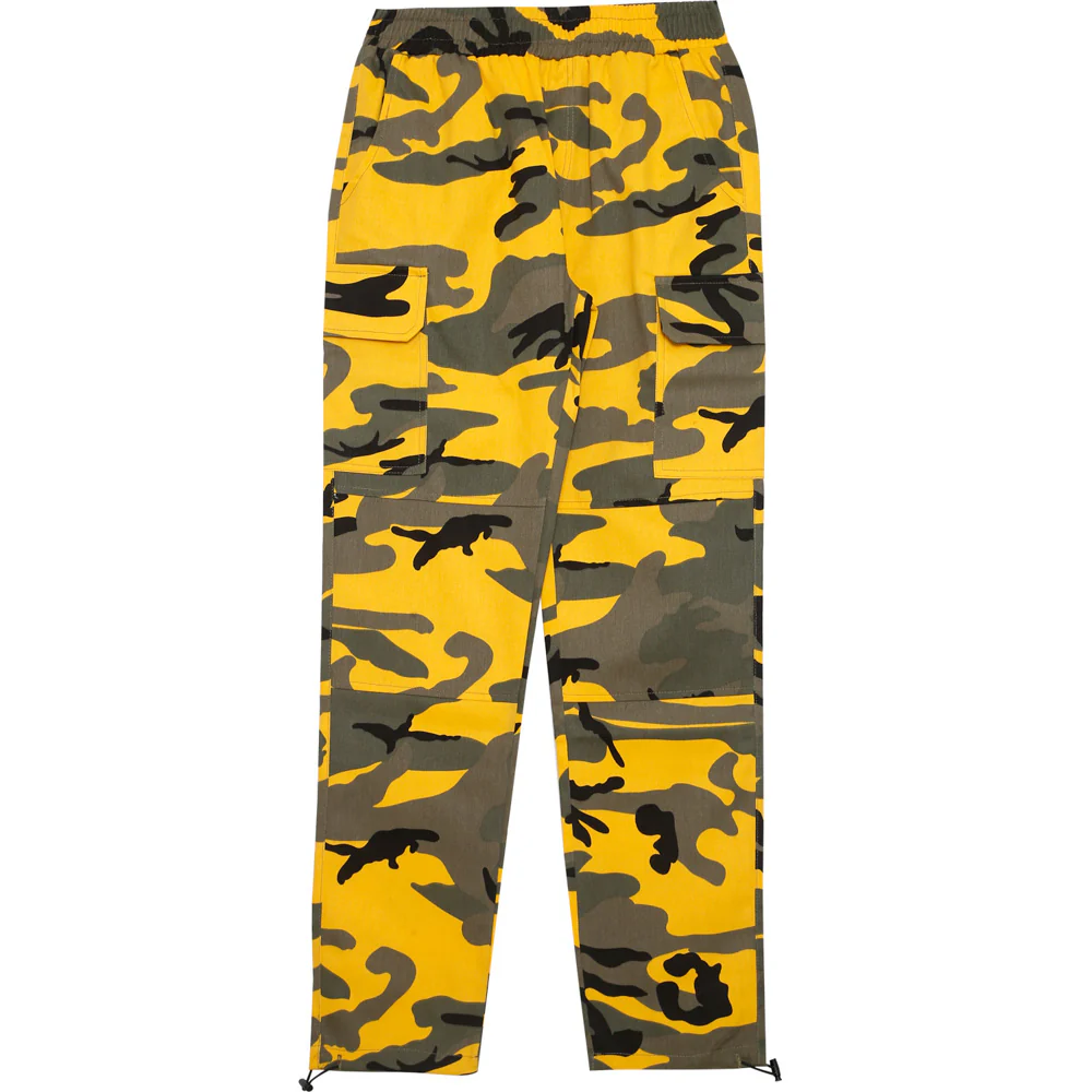 Pantalon cargo élastique camouflage jaune
