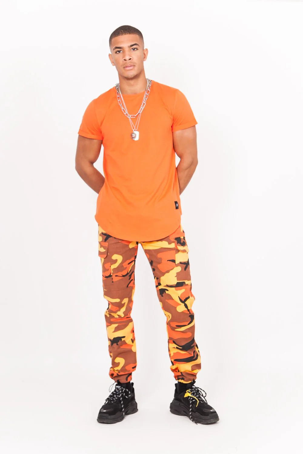 Pantalon cargo élastique camouflage orange - Image 4