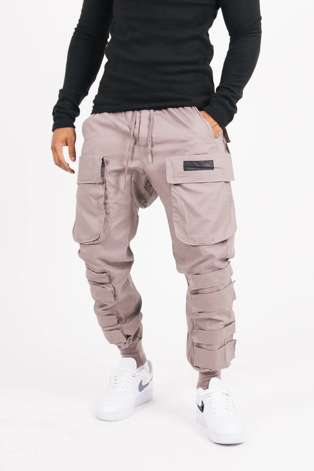 Pantalon cargo tactique large Beige foncé