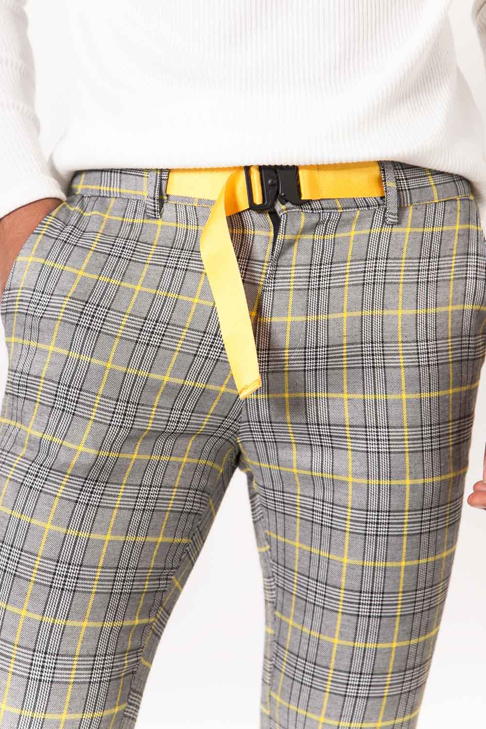 Pantalon Prince de Galles boucle Gris jaune - Image 3