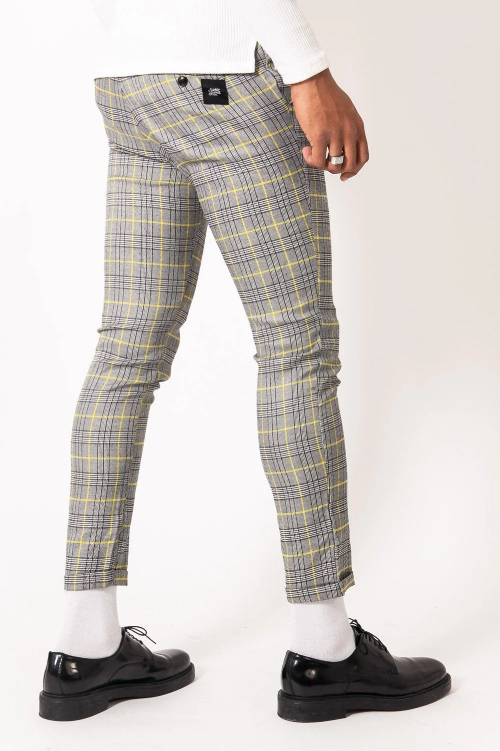 Pantalon Prince de Galles boucle Gris jaune - Image 4