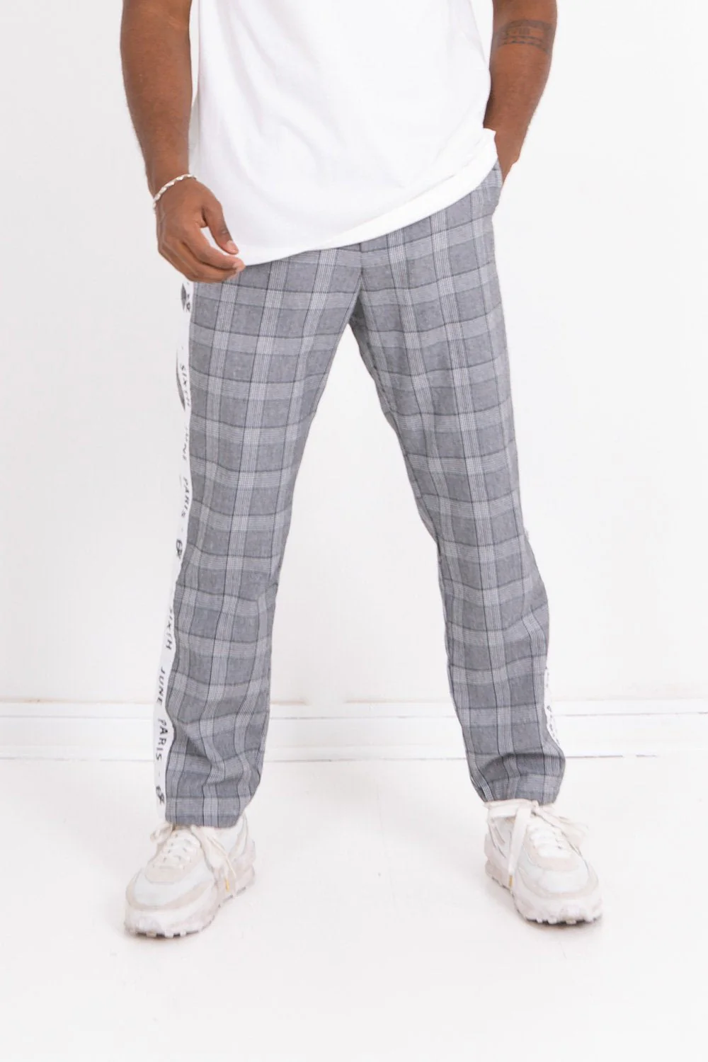 Pantalon Prince de Galles gris blanc
