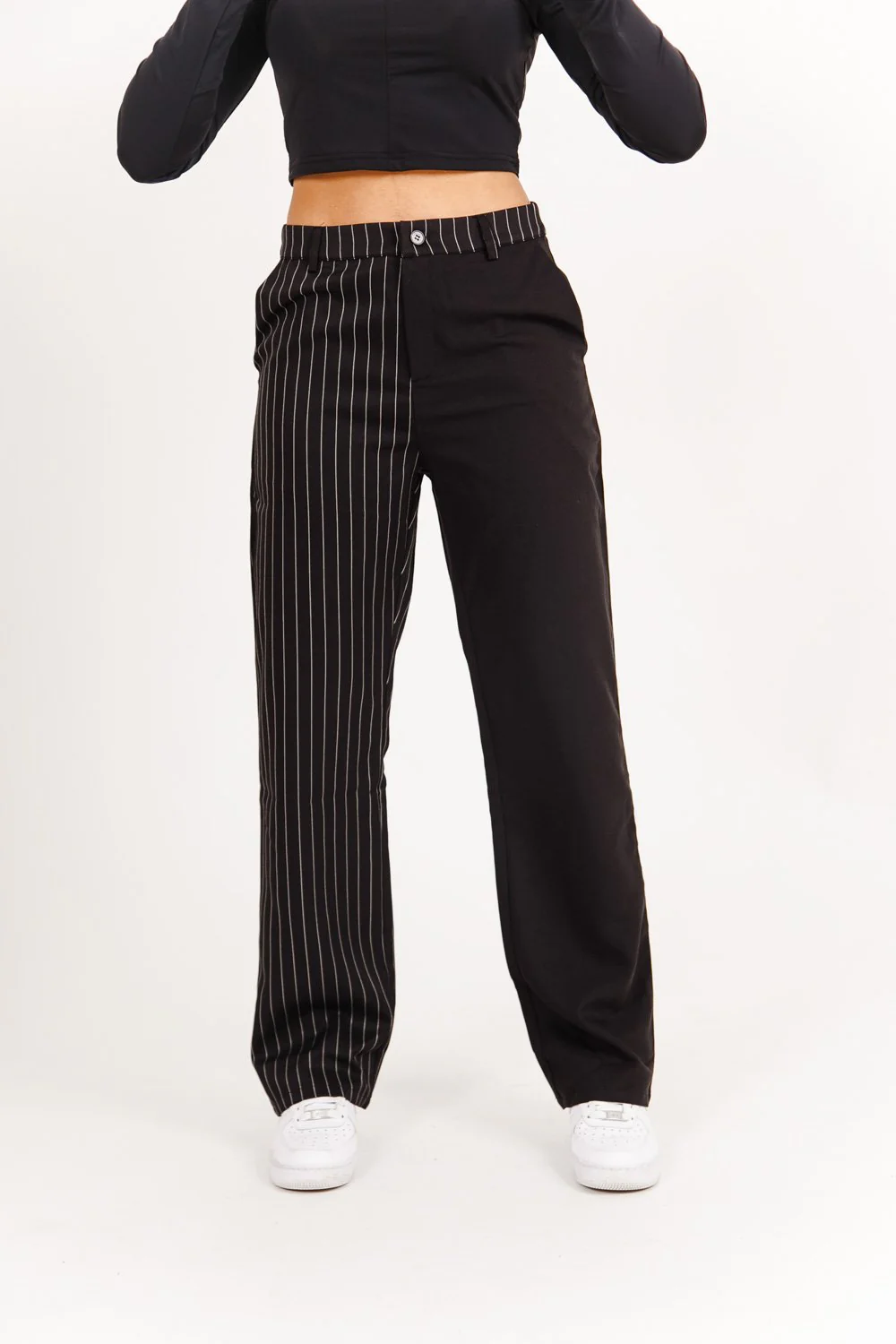 Pantalon large rayures uni Noir
