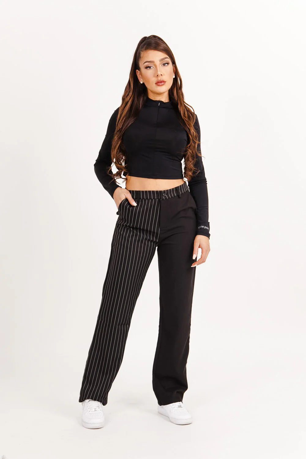 Pantalon large rayures uni Noir - Image 2